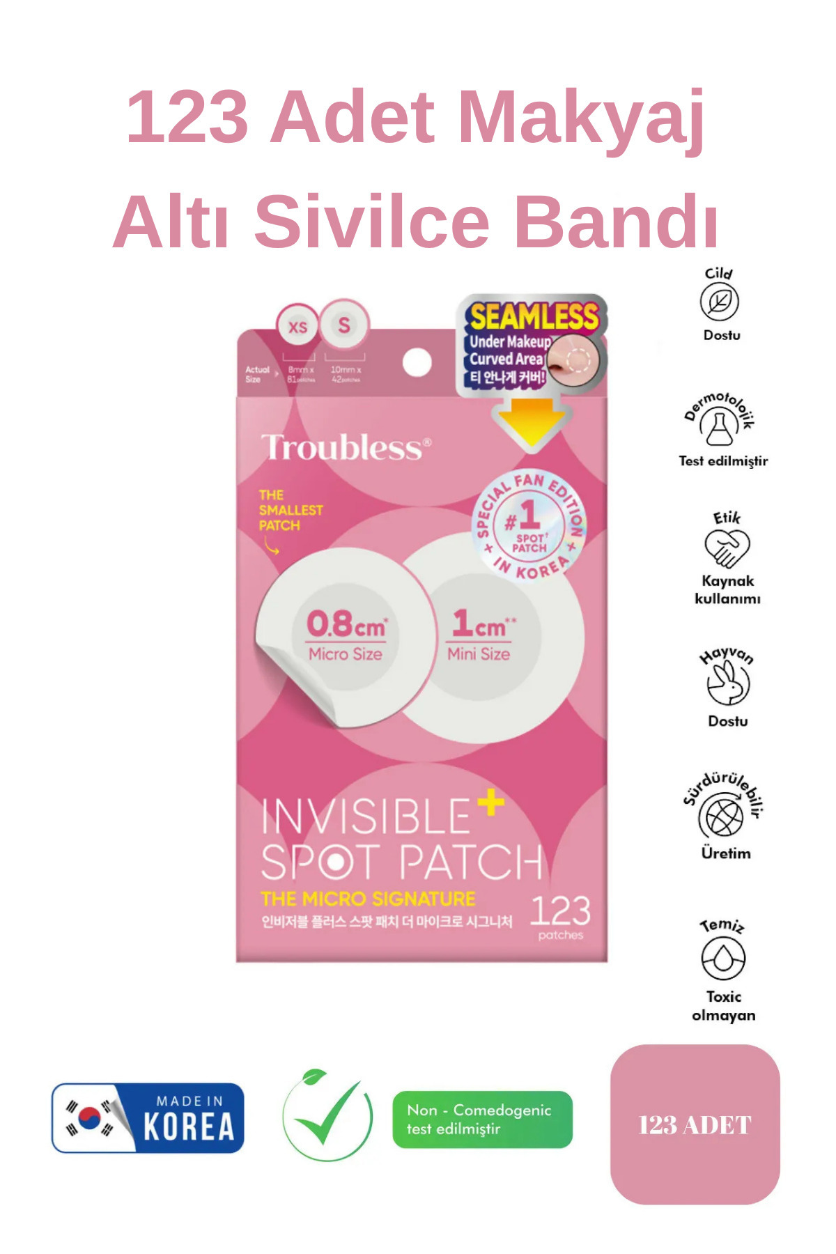 Troubless Ultra Şeffaf Suya Dayanıklı %700 Emici Kore Makyaj Altı ve Kavisli Bölge Bandı 123'lü