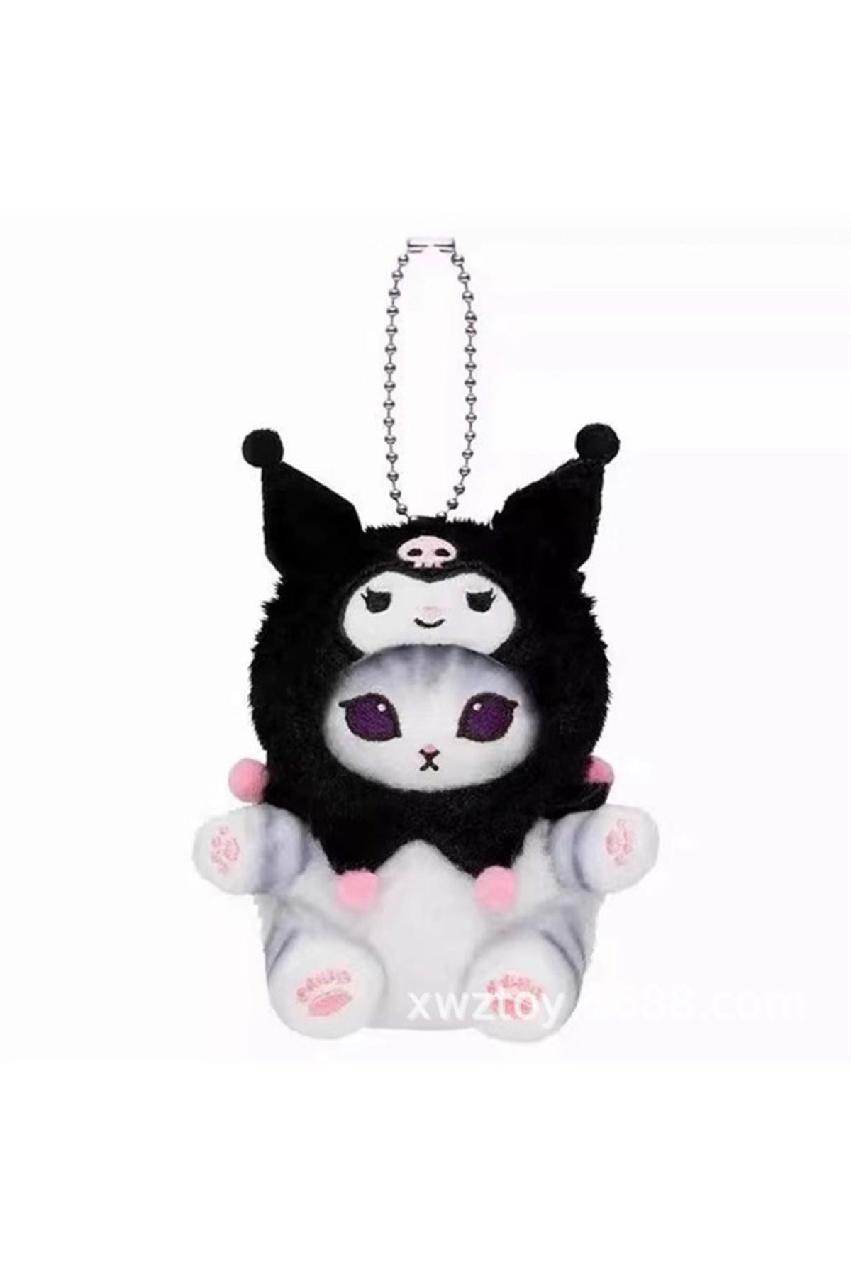 Miniso-A Kawaii Mofusand Cross-dressing Hello Kitty & Kuromi Plush Keychain Sanrio Backpack Pendant 10-12c. 1