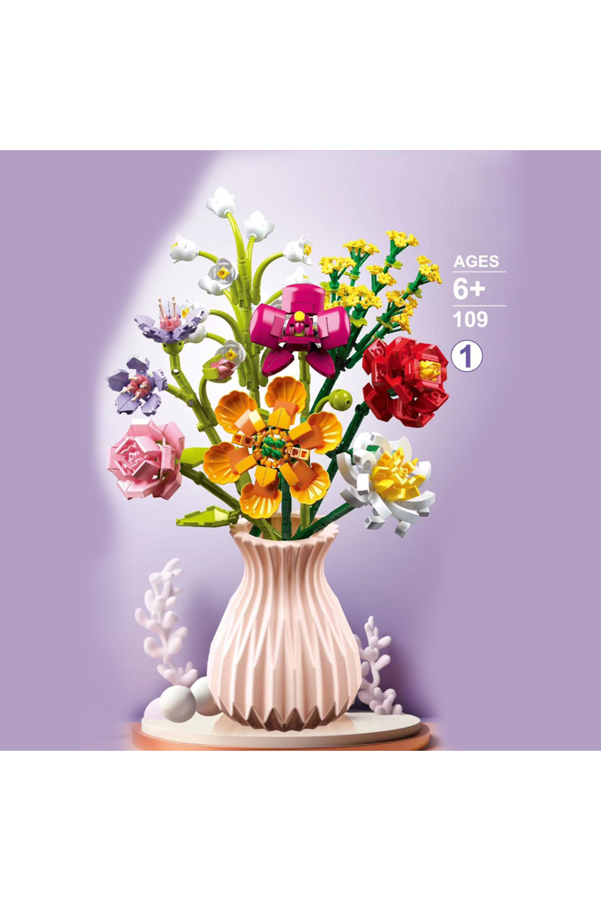 باکس 109-1 مجموعه بلوک‌های ساختمانی گل‌آرایی، گل‌های جاودانه، رز، آفتابگردان، مدل گیاهان