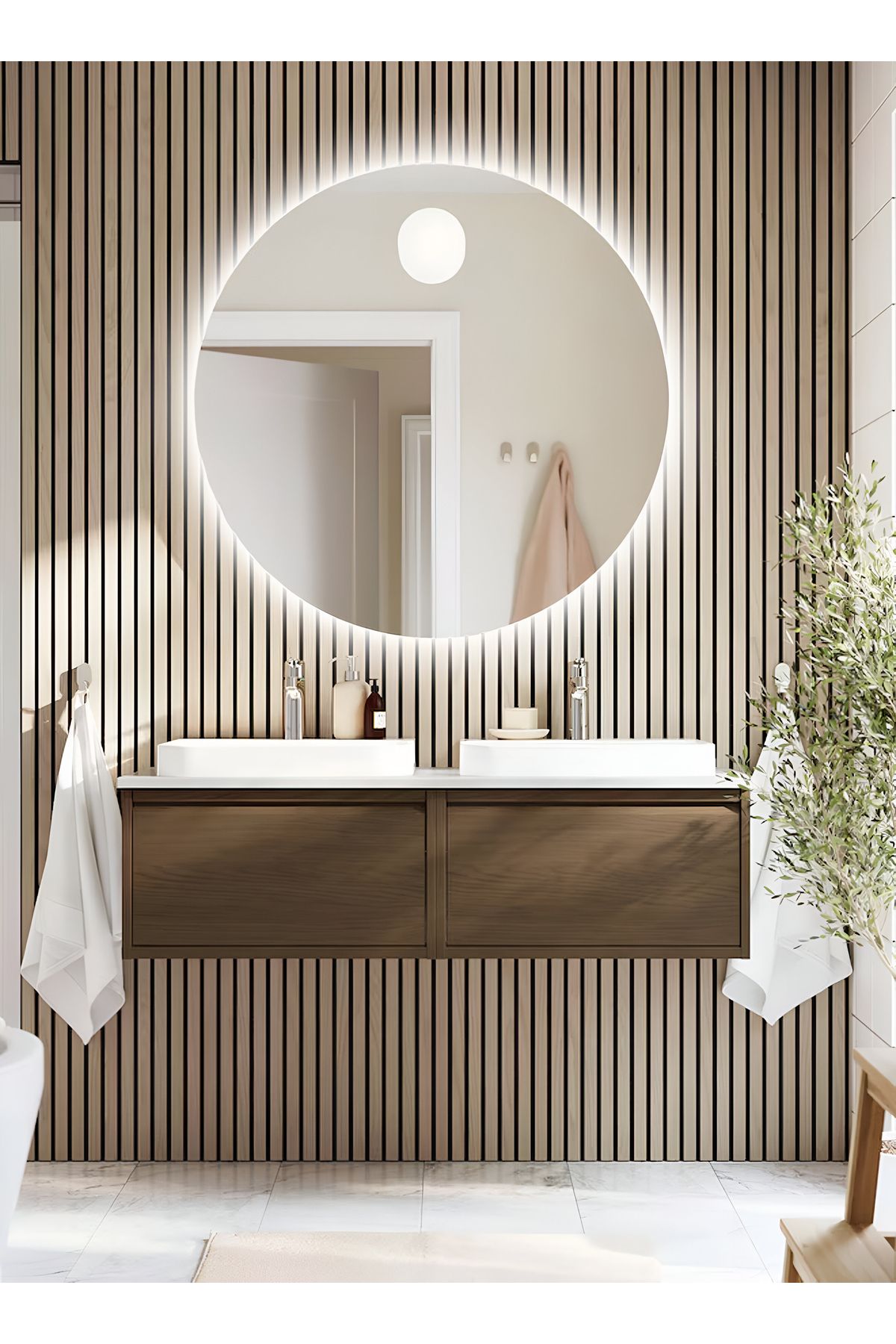 Taimi-60cm Round Bathroom Mirror With Backlight And Smart Touch Button 2