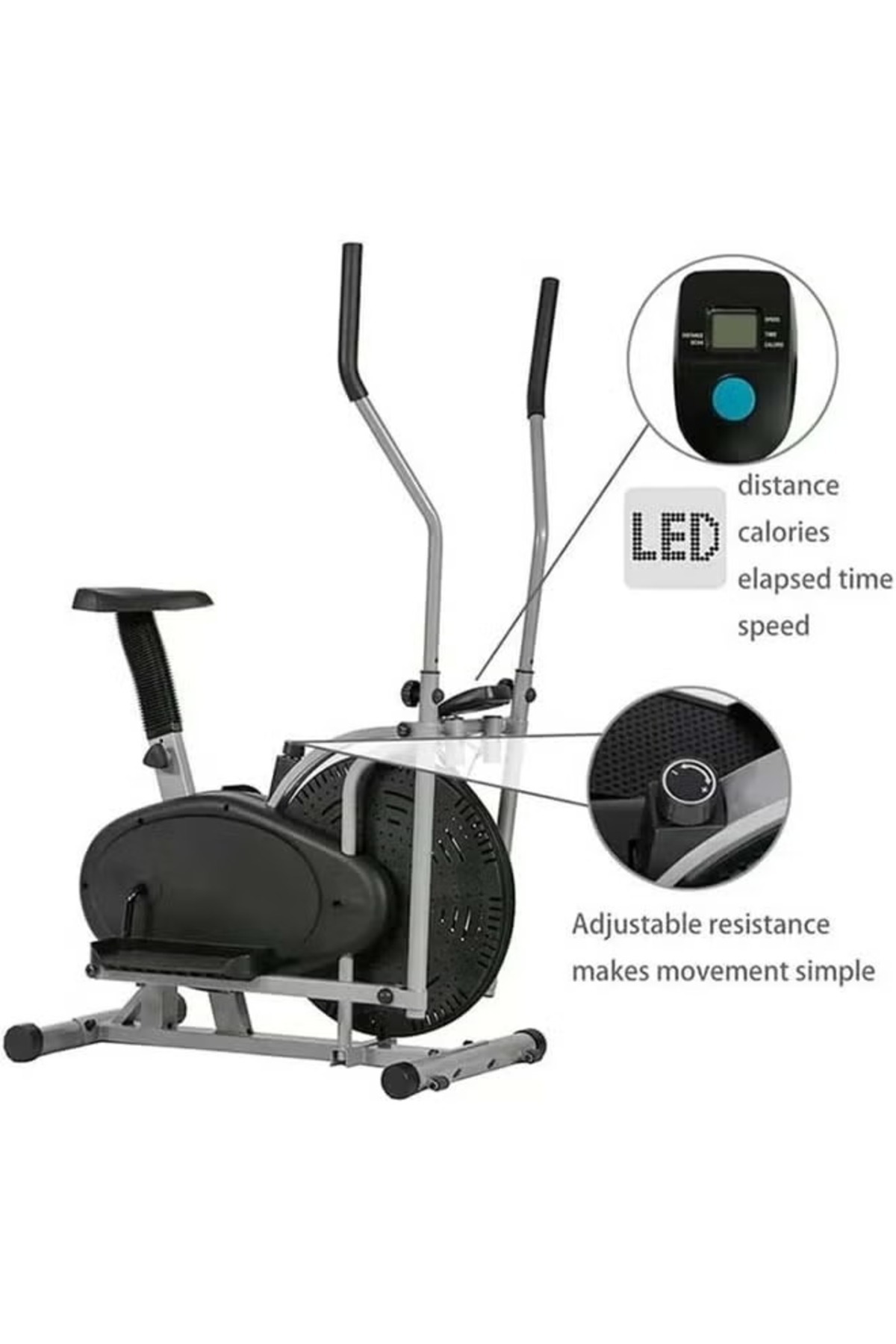 دراجة تمارين هوائية منزلية لكامل الجسم شاشة Lcd، مقاومة متعددة، تدعم حتى 120كجم