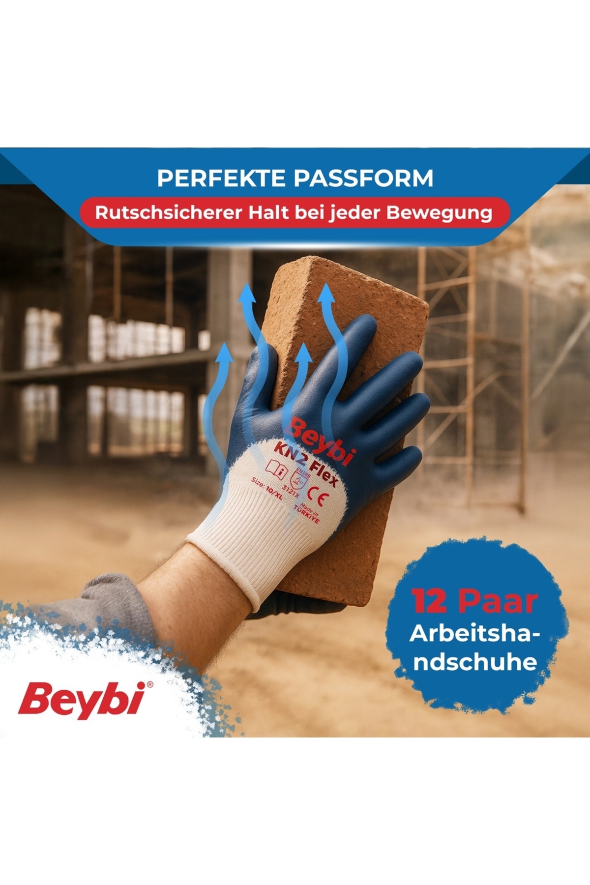 Beybi-| 12 Paar Arbeitshandschuhe - Baumwolle, 3/4 Nitril-beschichtet 5