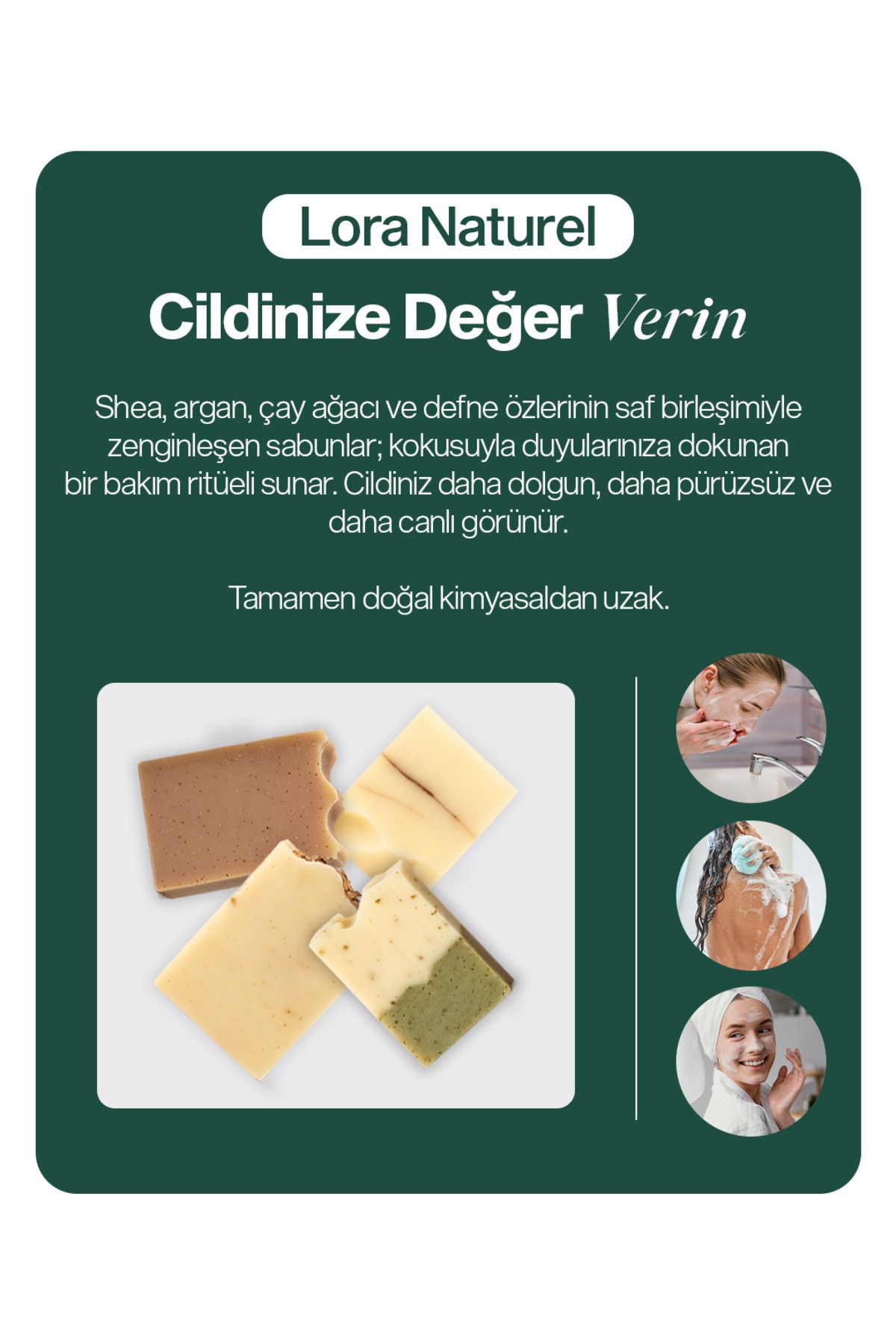 Lora Naturel 4’lü Bitkisel Sabun Seti | Çay Ağacı, Shea, Argan, Defne | Besleyici El Yapımı Sabun