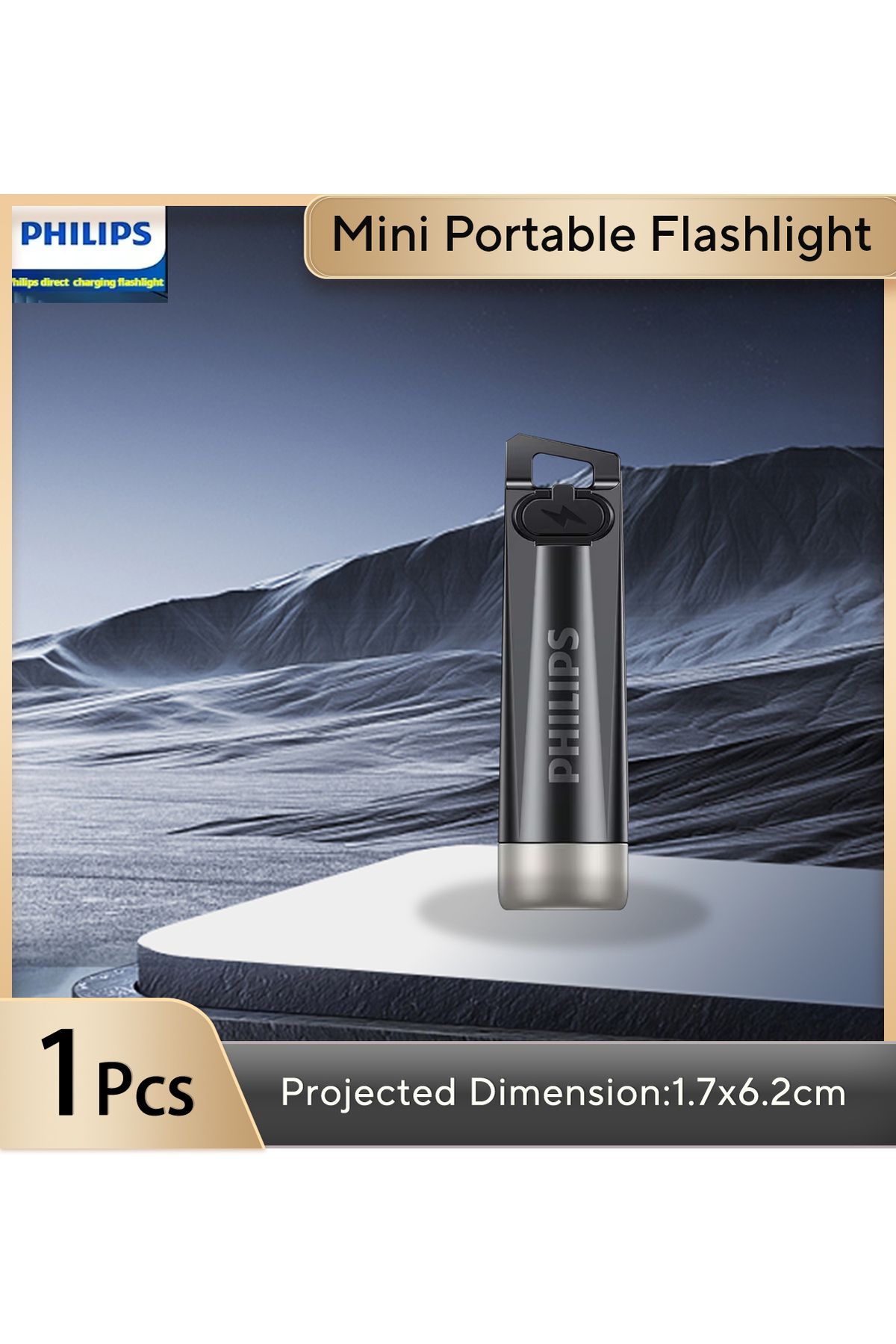 Philips-Button Electronics black MINI EDC PHILIPS NEW EDC Flashlight LED Rechargeable Mini EDC Keychain Flas 2