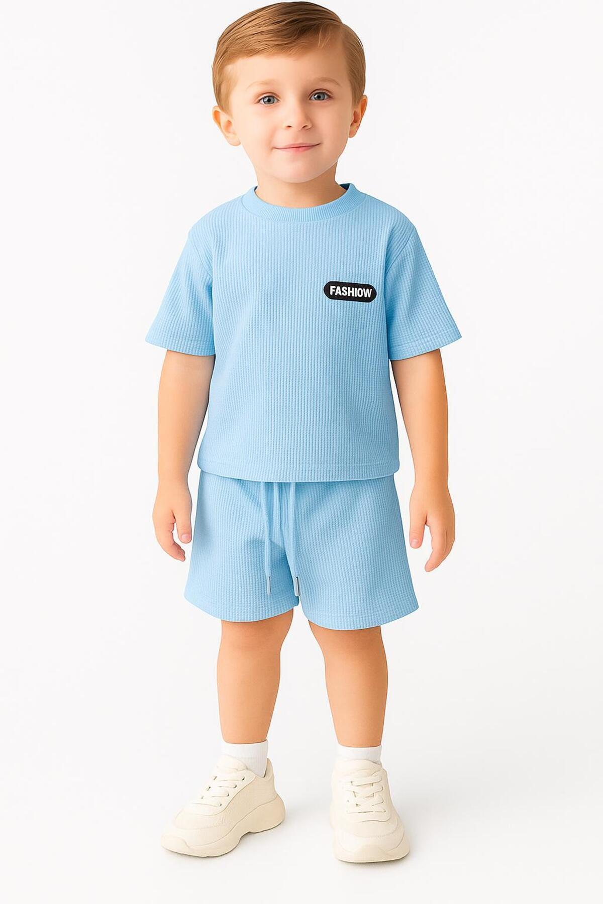 nevrankids Waffle Fashıon Yazlık Şortlu Takım 6 Ay - 3 Yaş Açık Mavi fotoğrafı 4 (önizleme)