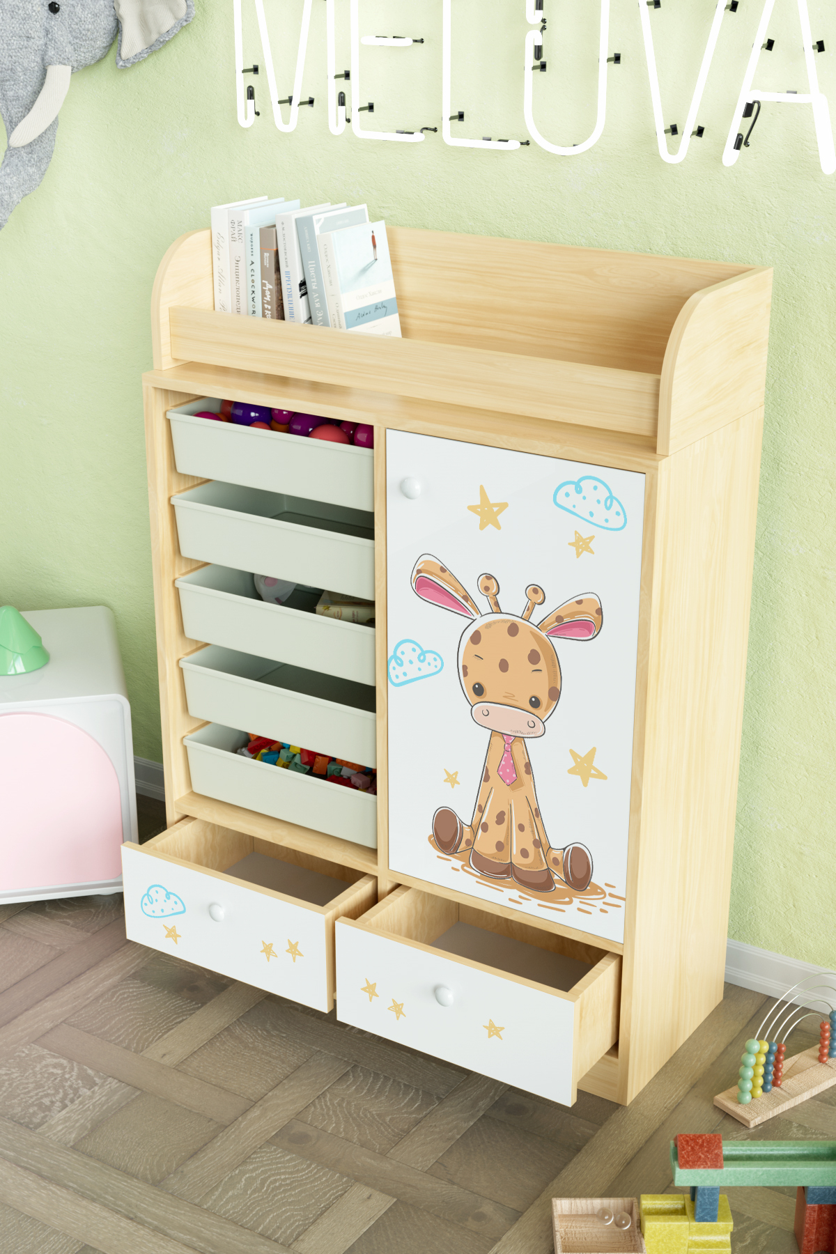 Hediyeler Kapında Bay Zürafa Design "Melova" 5 Sepetli 2 Çekmeceli Çok Amaçlı Oyuncak Dolabı fotoğrafı 4 (önizleme)