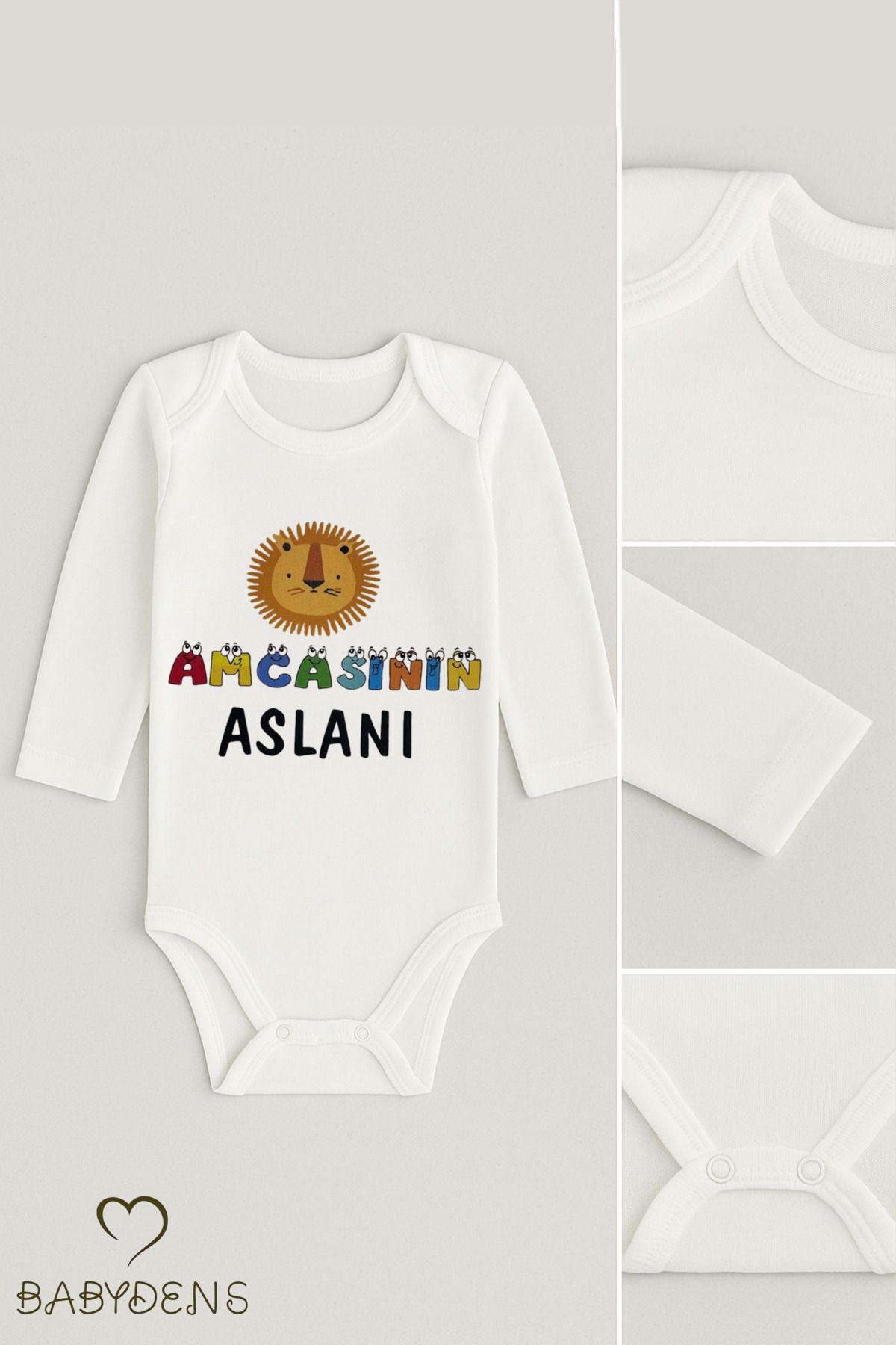 BABYDEN'S “Amcasının Aslanı” Baskılı, Uzun Kollu Bebek Body %100 Pamuk, Çıtçıtlı Zıbın 0-24 Ay Bebek Body