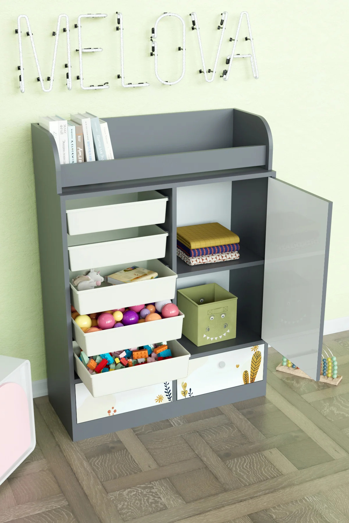 Hediyeler Kapında Minik Dino Design "Melova" 5 Sepetli 2 Çekmeceli Çok Amaçlı Oyuncak Dolabı fotoğrafı 3 (önizleme)