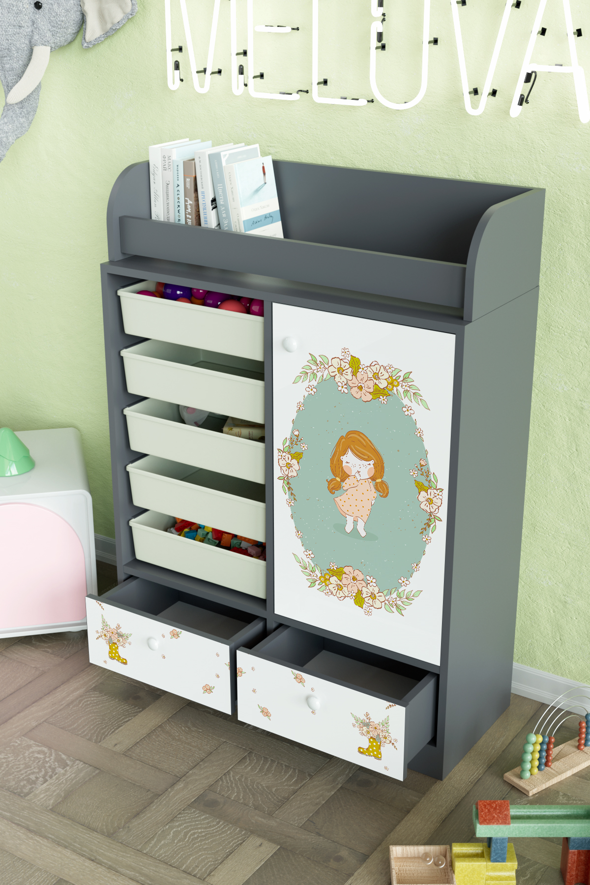 Hediyeler Kapında Adorable Design "Melova" 5 Sepetli 2 Çekmeceli Çok Amaçlı Oyuncak Dolabı fotoğrafı 4 (önizleme)