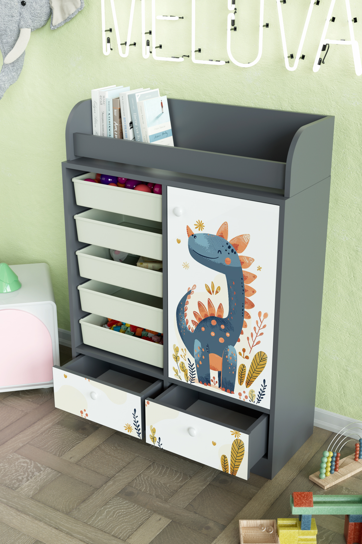 Hediyeler Kapında Minik Dino Design "Melova" 5 Sepetli 2 Çekmeceli Çok Amaçlı Oyuncak Dolabı fotoğrafı 4 (önizleme)