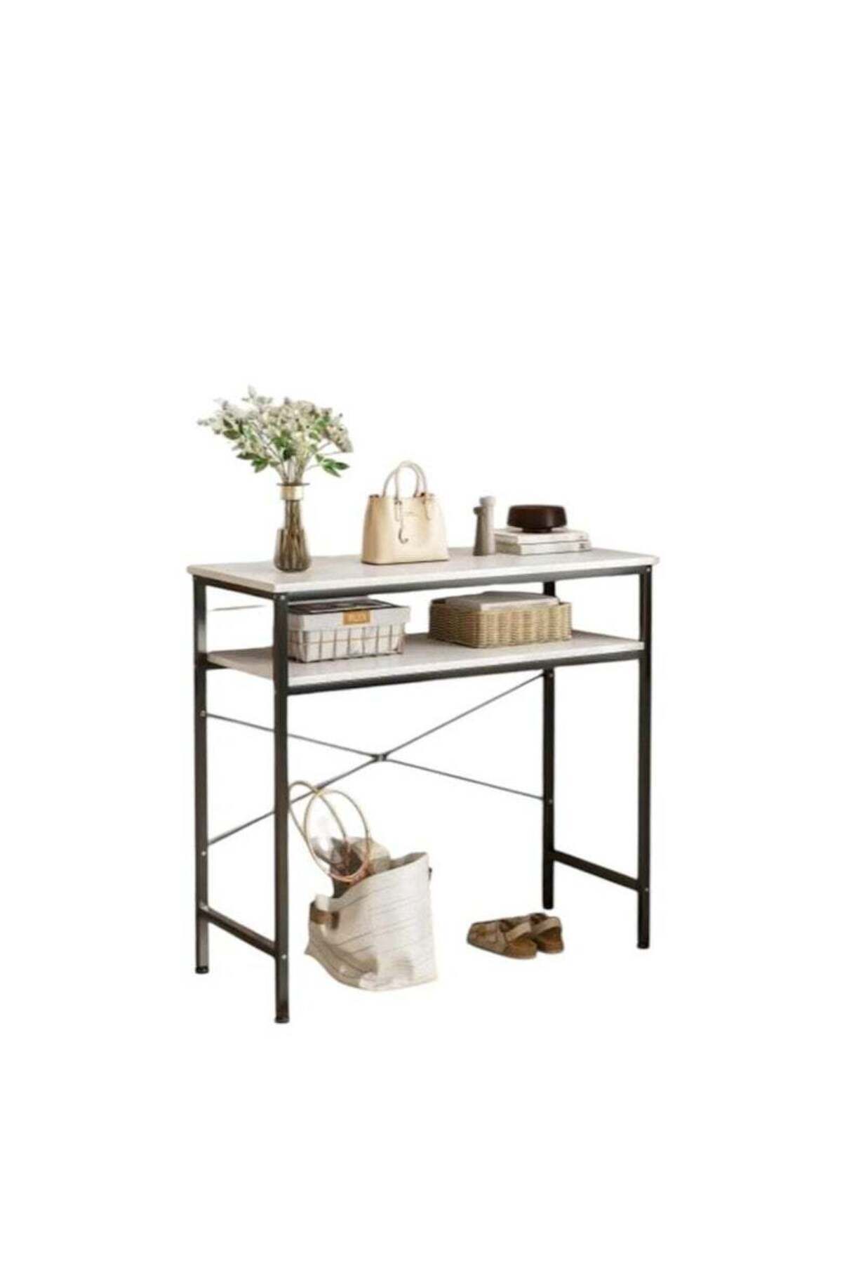 Generic-Narrow console table, small two-tiered entryway table, sofa table with two support bars 4