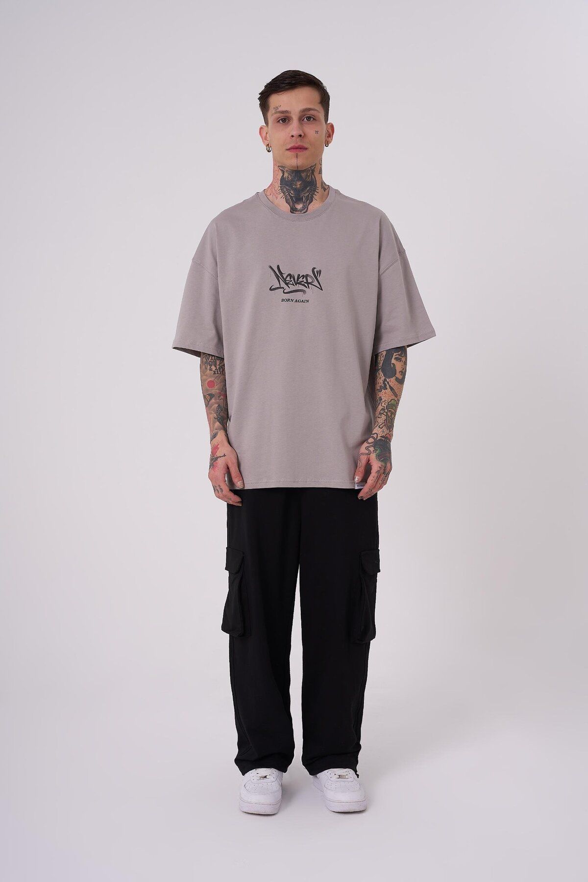 Machinist-Men's Glory Shine Printed Oversize Ice Gray T-Shirt 3