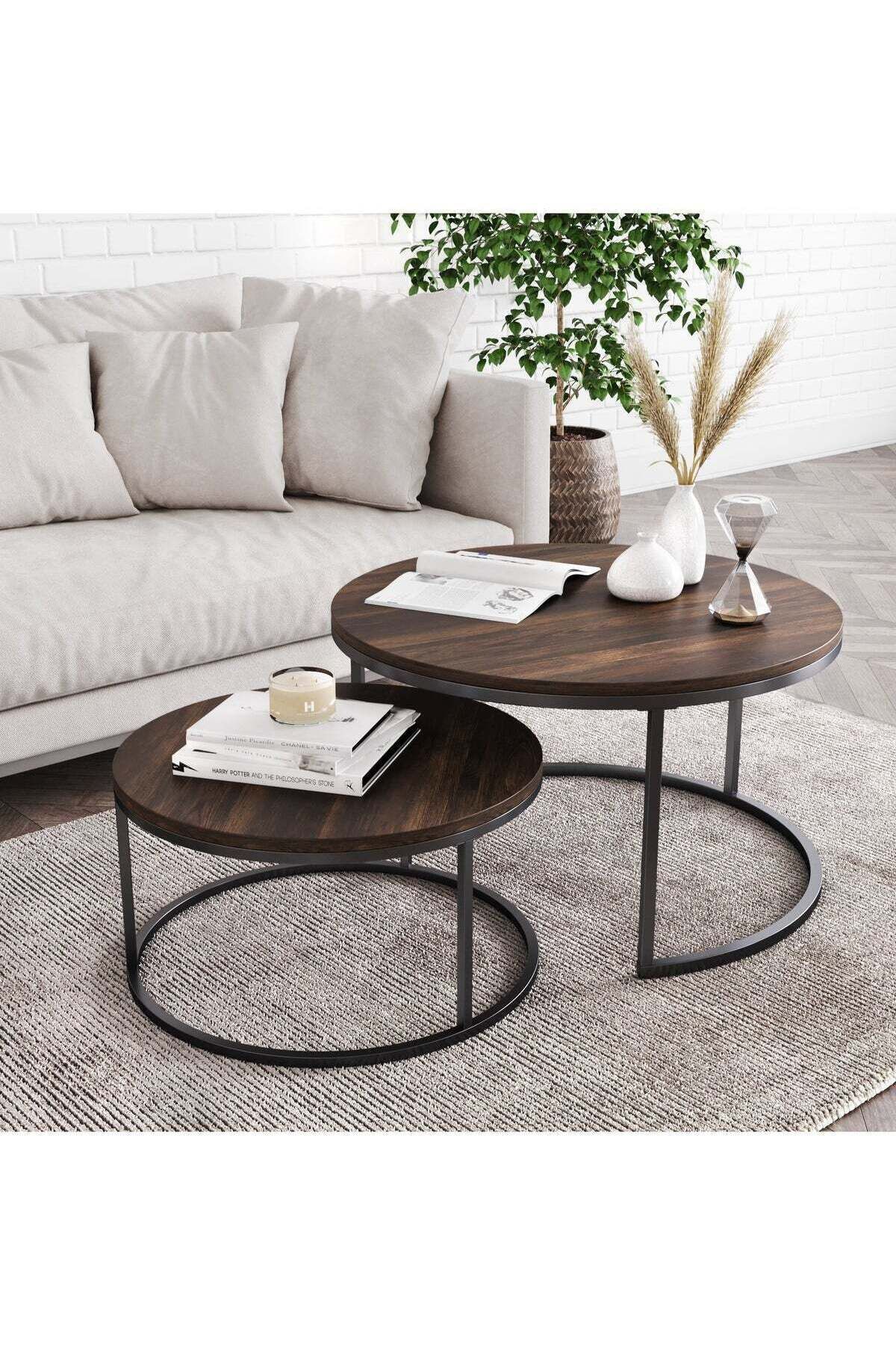 Luxury Home-Round Coffee Table Set of 2 with Nested Table and Circular Coffee Table with Open Storag 4
