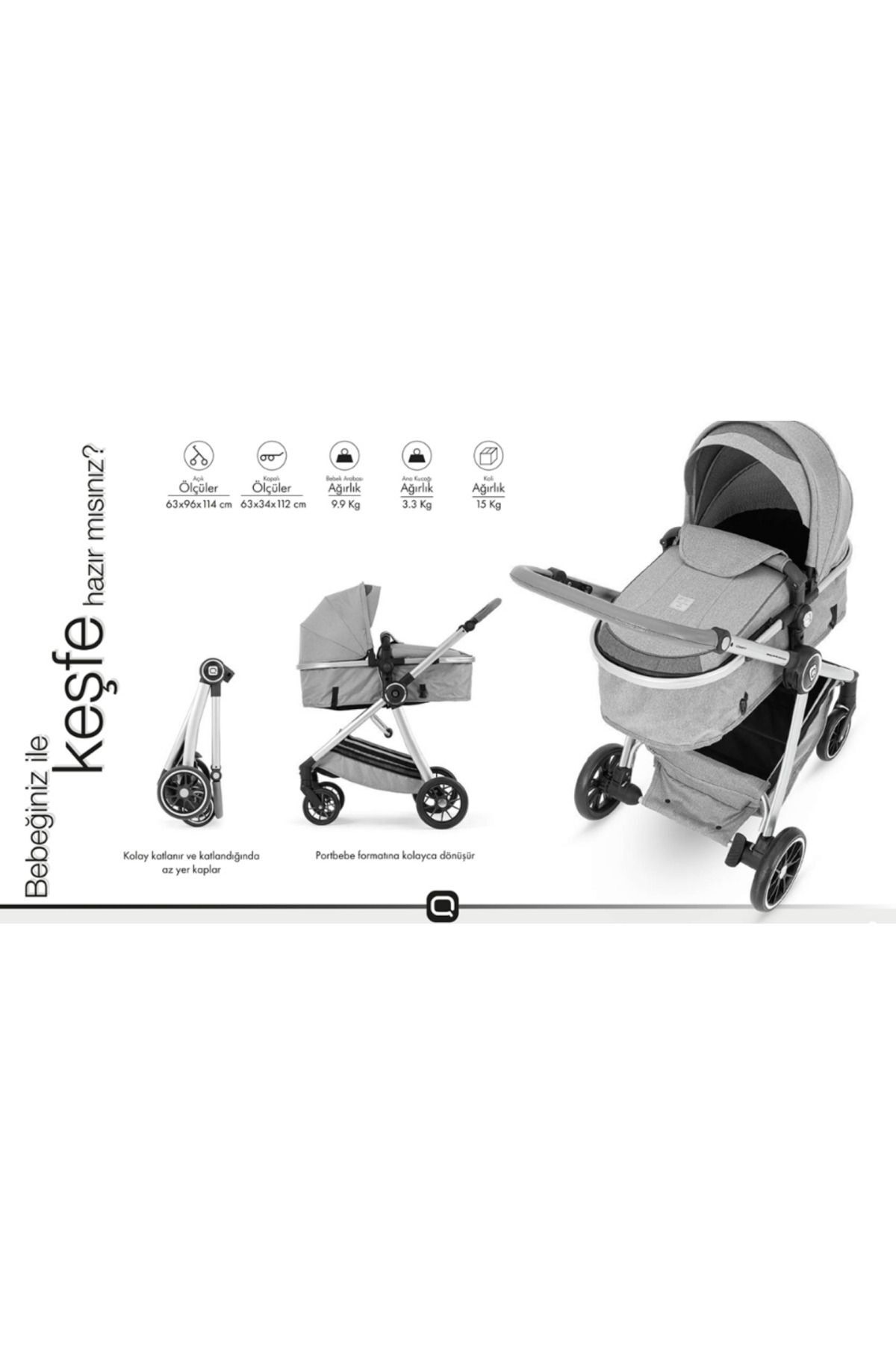 TURHAN BEBE Yeni Nesil Travel Sistem Bebek Arabası Oto Koltuklu Sallanır Taşıma Puset fotoğrafı 5 (önizleme)