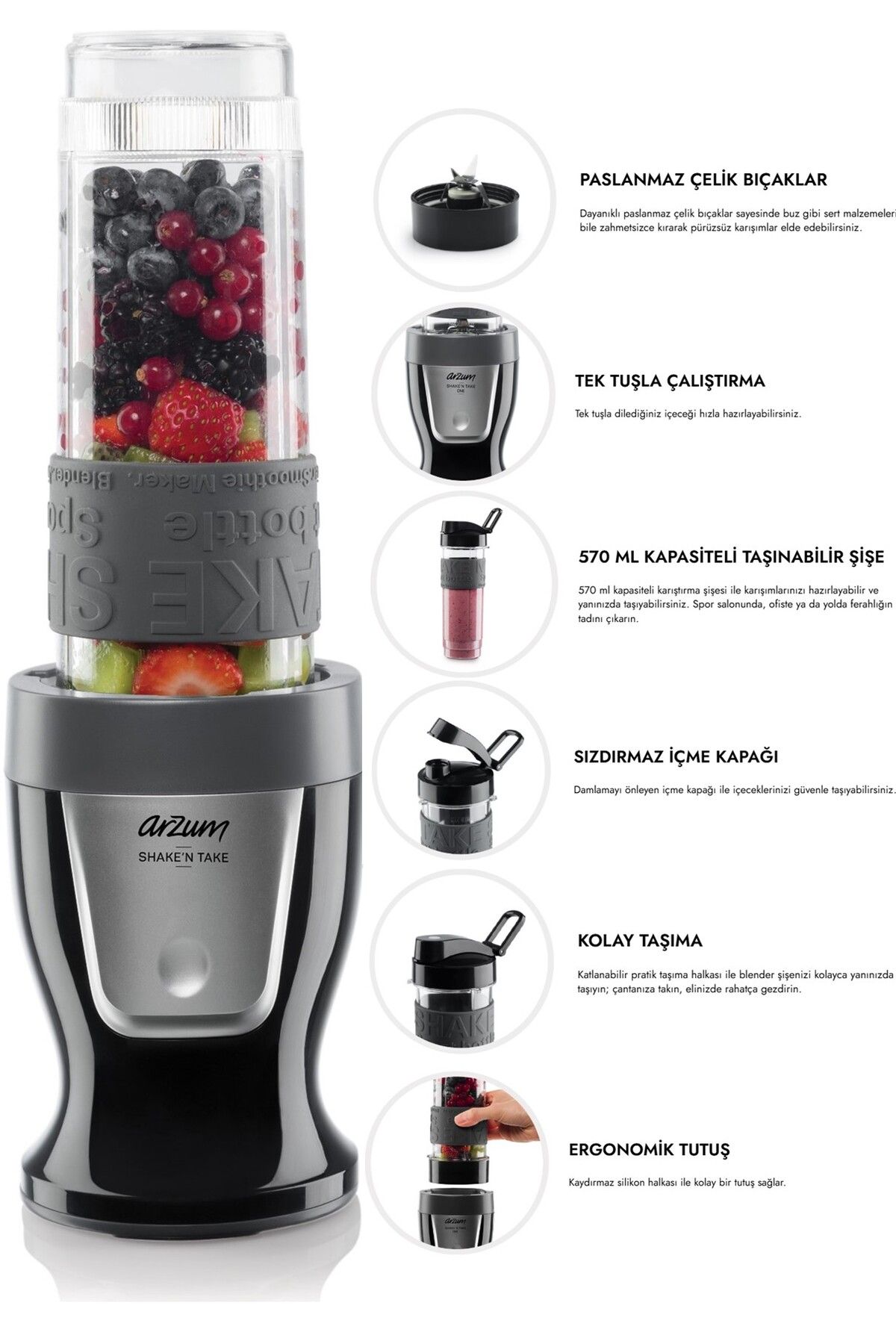 Arzum AR1120 Shake'N Take One Siyah Kişisel 300 W Smoothie Blender