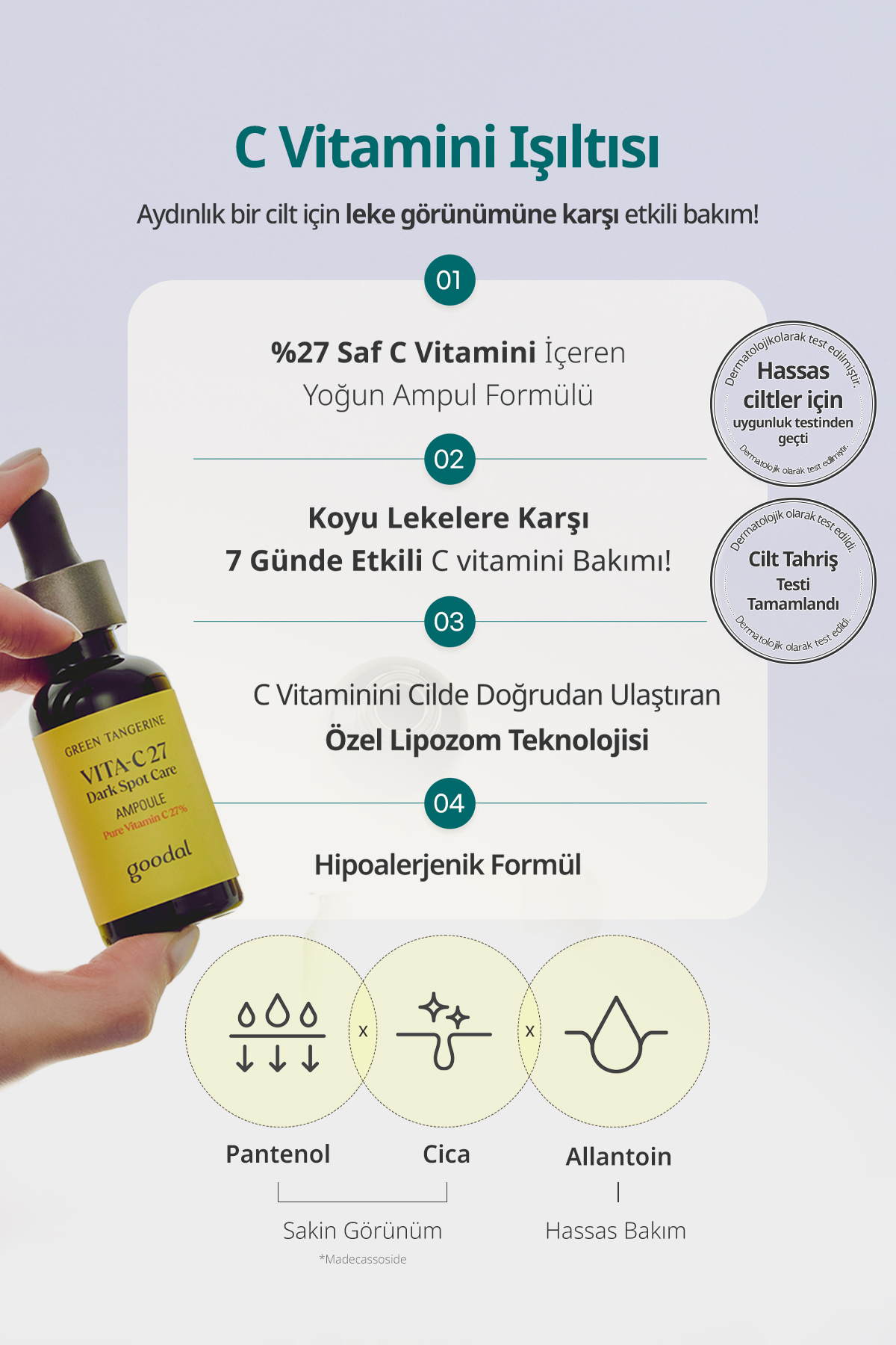 Saf C Vitamini İçerikli Konsantre Ampul GOODAL Green Tangerine Vita C 27 Dark Spot Care Ampoule — YPD-GDL00262 — تصویر 3 از 9
