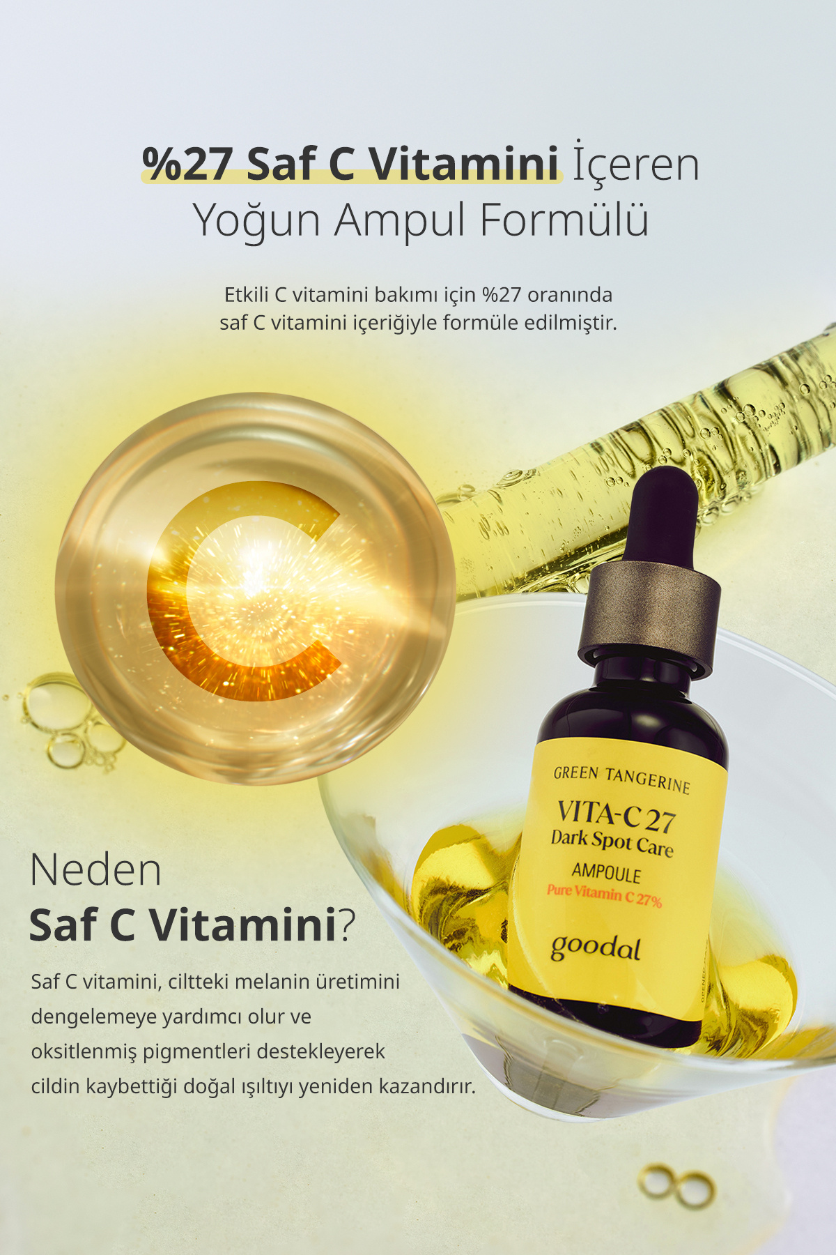 Saf C Vitamini İçerikli Konsantre Ampul GOODAL Green Tangerine Vita C 27 Dark Spot Care Ampoule — YPD-GDL00262 — تصویر 5 از 9