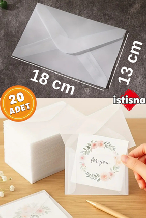 İstisna 20 Adet 13x18 Şeffaf Zarf Transparan Zarf Aydınger Zarf Düğün Davetiy...