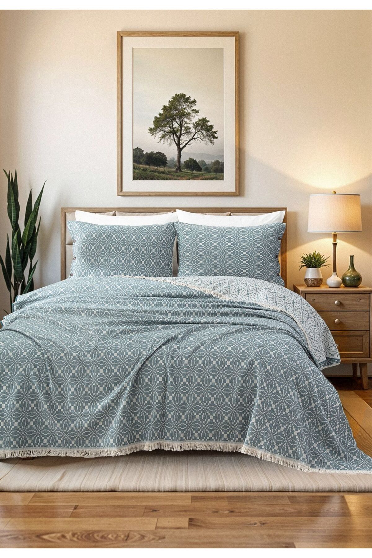 Cottonest-Bedding Set with Two Pillows with Fringe 2
