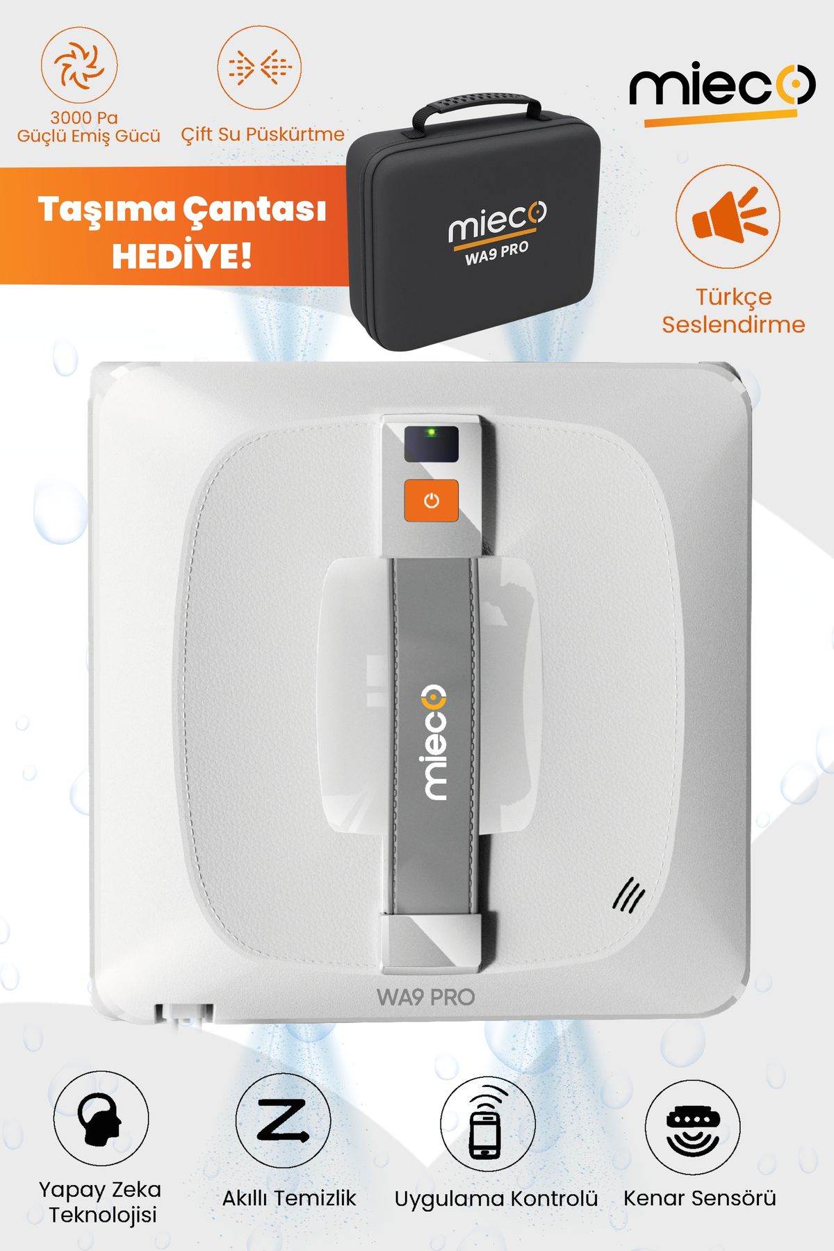 Mieco Wa9 Pro Çift Yönlü Su Püskürtmeli Cam Temizleme Robotu (KUMANDALI)