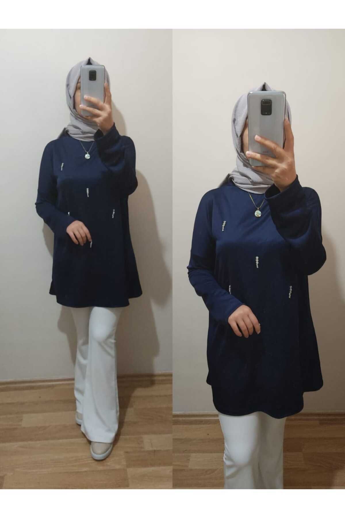 Still Butik Elif Yılmaz Taş İşleme Detaylı Scubaoyşo Kumaş Sezen Tunik Kadın Tesettür Giyim ST2196