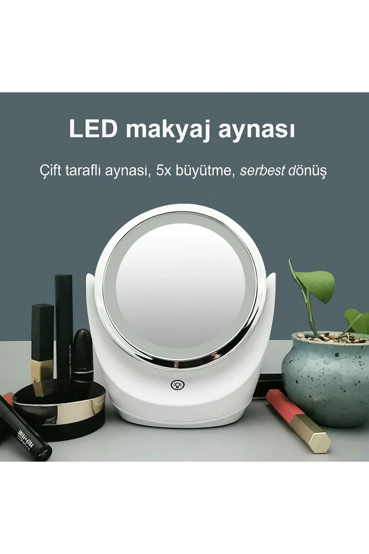 electroawm 5 Kat Büyütmeli LED Işıklı Makyaj Aynası Dokunmatik & 360° Döner Başlık