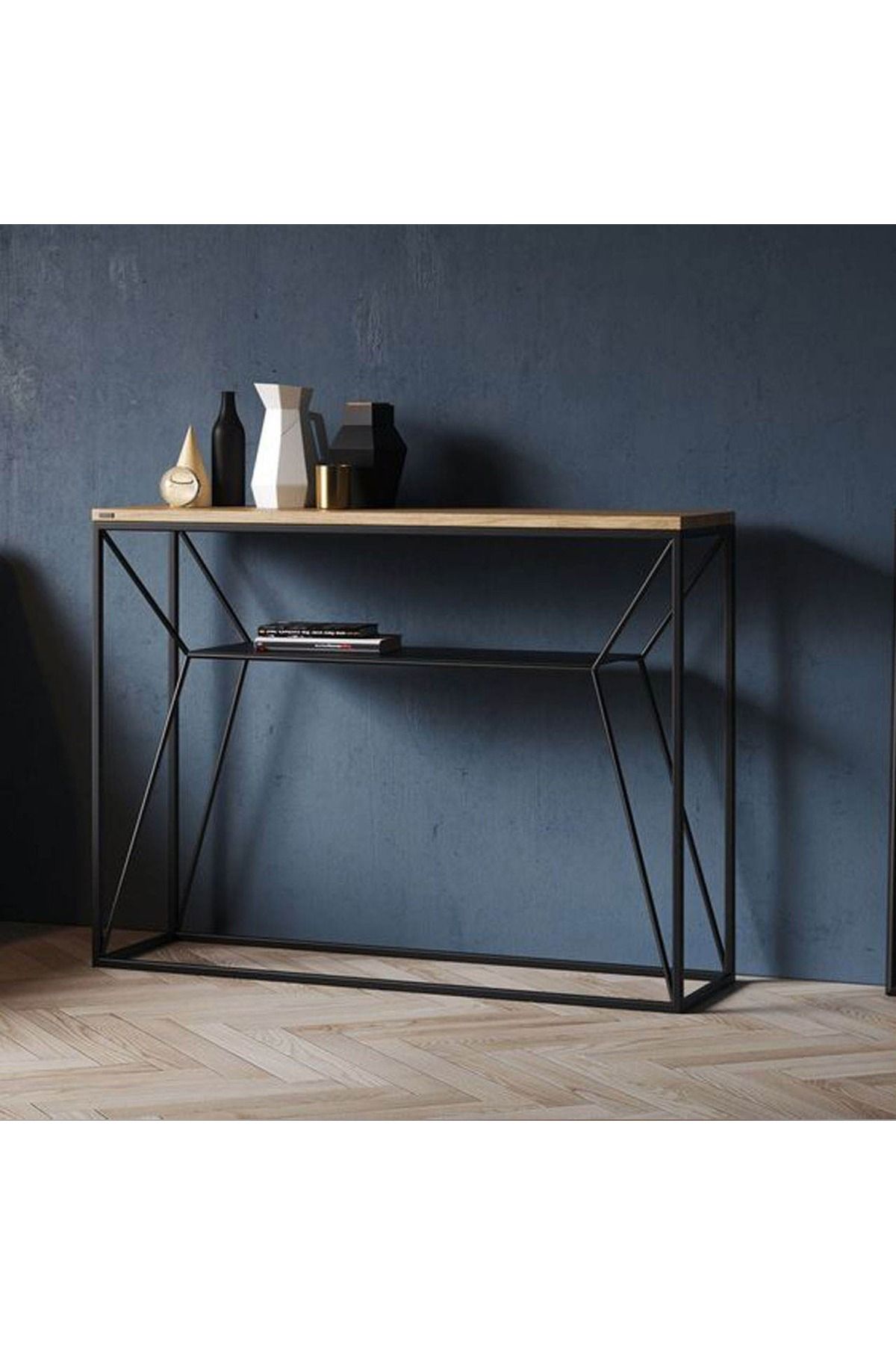 AGD-Two-tier wooden console table with a stable and durable metal frame, a unique design that reflects luxury for the living room, entryway, and office 3