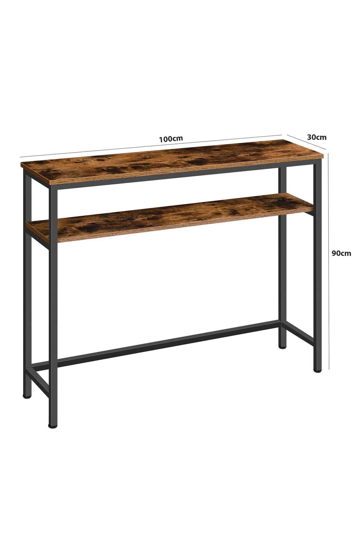 AGD-Console Table 100 x 30 x 90 cm, Slim Sofa Table, Side Coffee Table with 2-Tier Storage Shelf 6