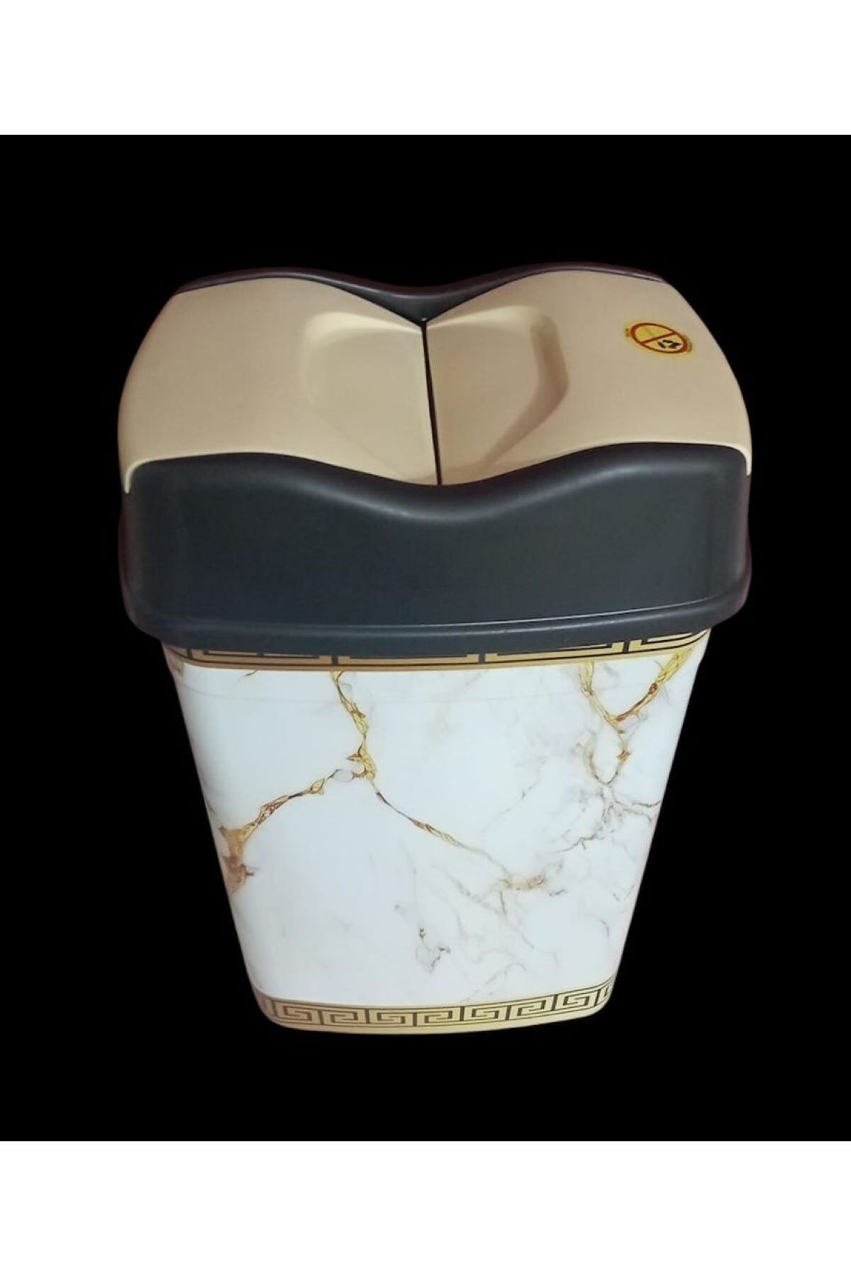 Sağlam 15 LT KALİTELİ PLASTİK DEKORATİF ALTIN MERMER DESENLİ MUTFAK /BANYO OYNAR/KLİK KAPAK ÇÖP KOVASI