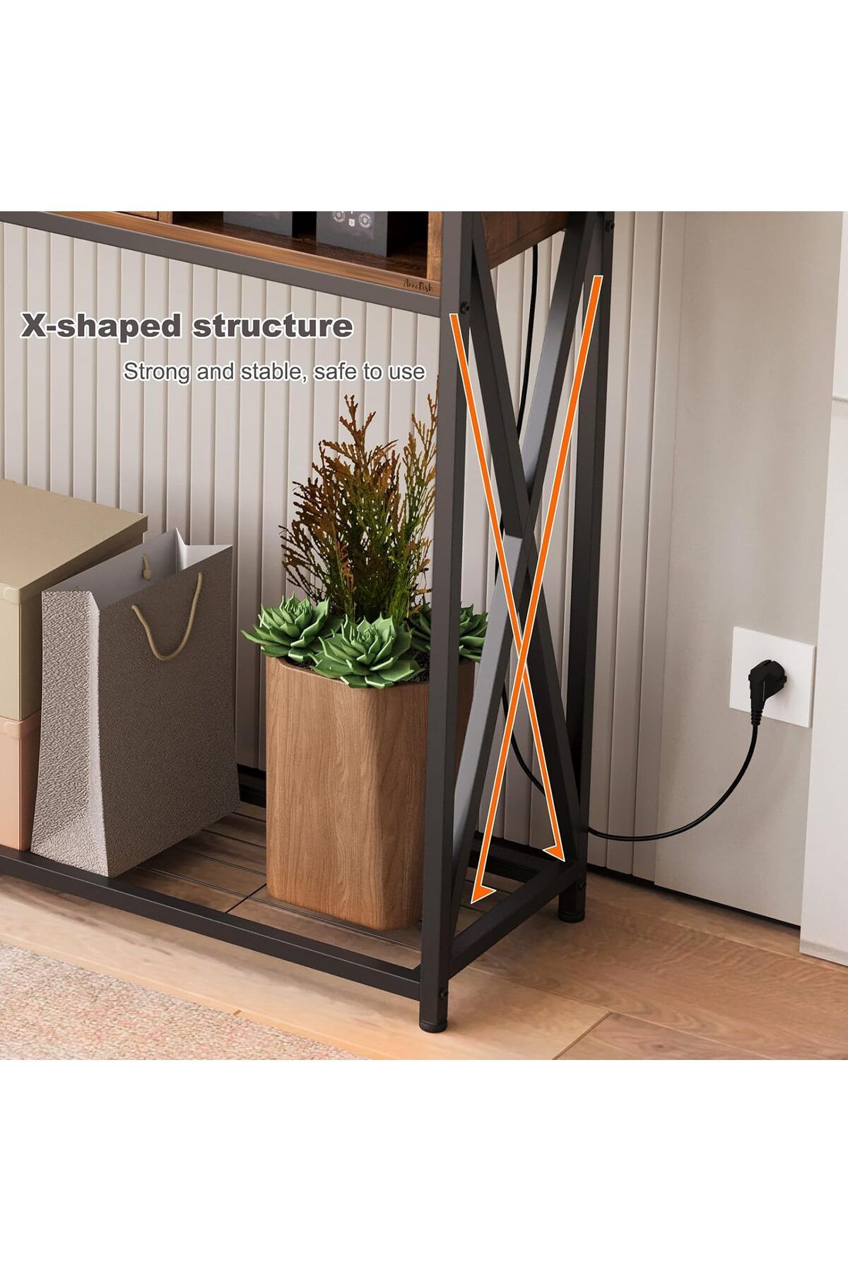 AGD-Modern Entry Coffee Table 100×30×90cm with Storage Shelf and Power Outlet, Side Table for Living R 5