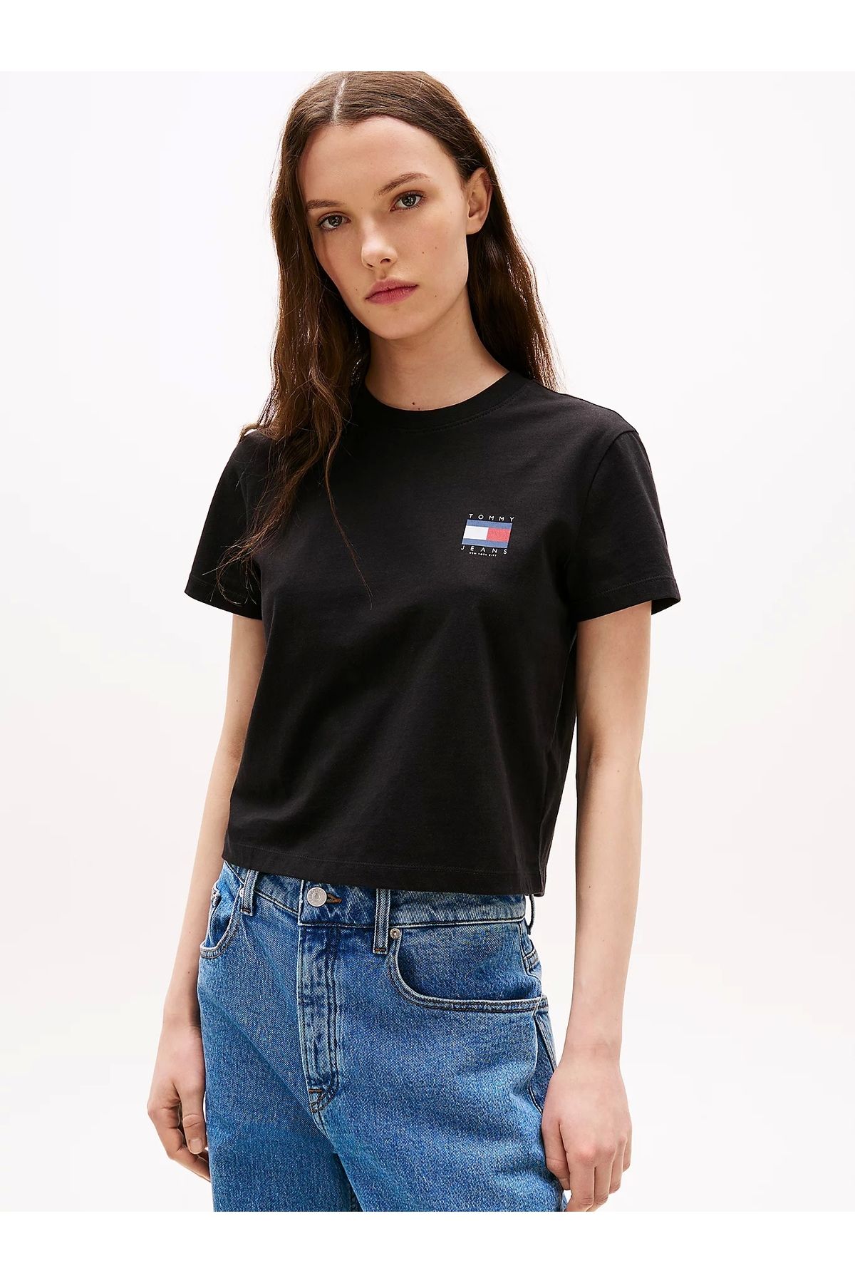 Tommy Jeans TJW REG SH TOMMY US FLAG SS TEE Kadın Siyah T-shirt DW0DW21423BDS