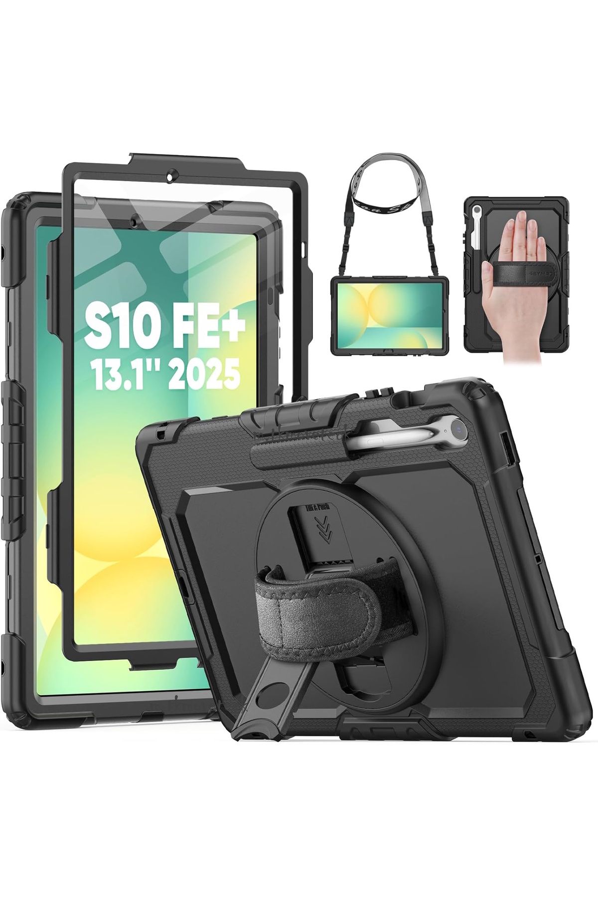 m.tk moveteck Samsung Galaxy Tab S10 Fe Plus 13.1 inç Tablet Kılıf S Pen Kalem Bölmeli Koruyuculu Askılı Zırh X620