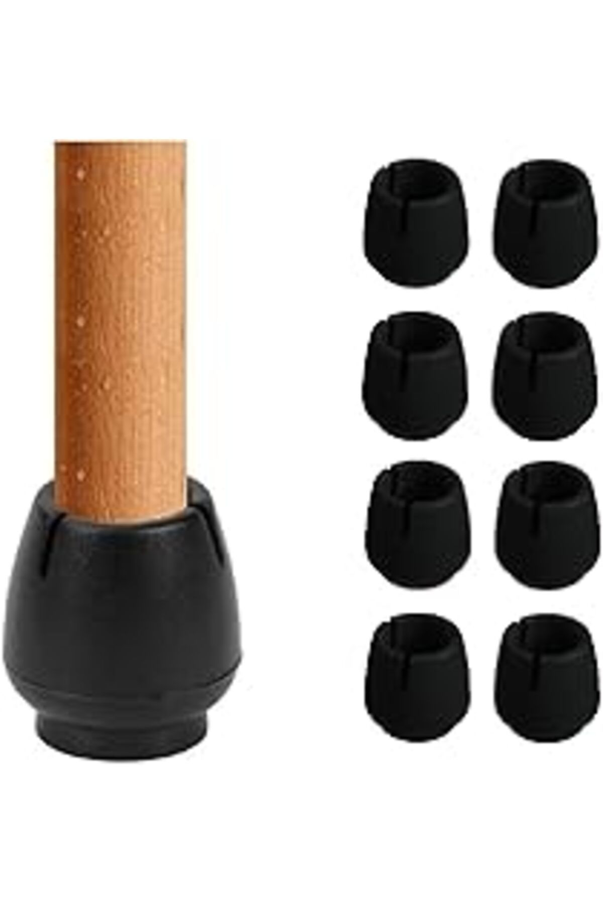 Mu Art Ahşap Tarix Sandalye Pabucu,Masa,Koltuk,Tabure Ayak Kılıfı 8 Adet Siyah (Large)