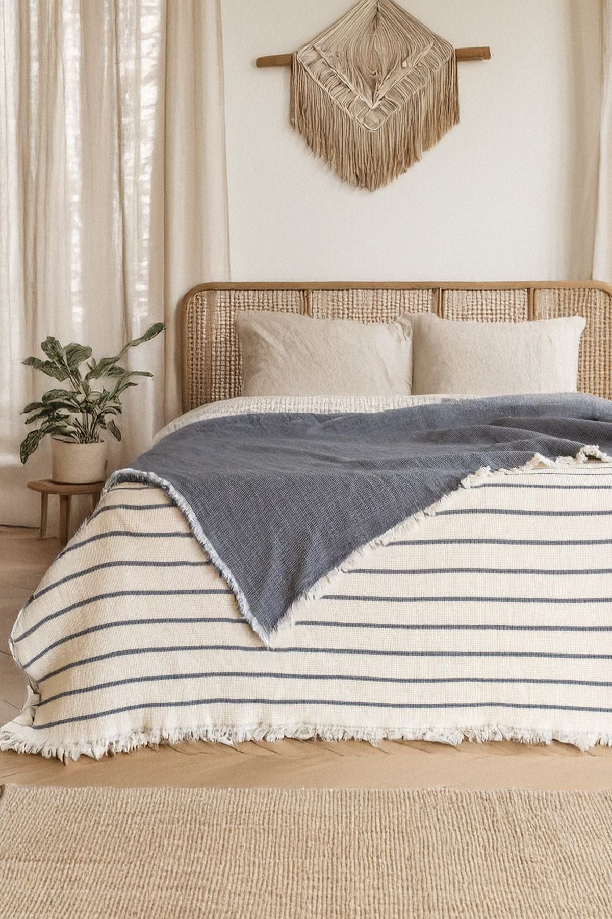 Akaystore Ilıca %100 Pamuk Müslin Yumuşak Elyaf Dolgulu Yatak Örtüsü Çift Kişilik 230x250cm
