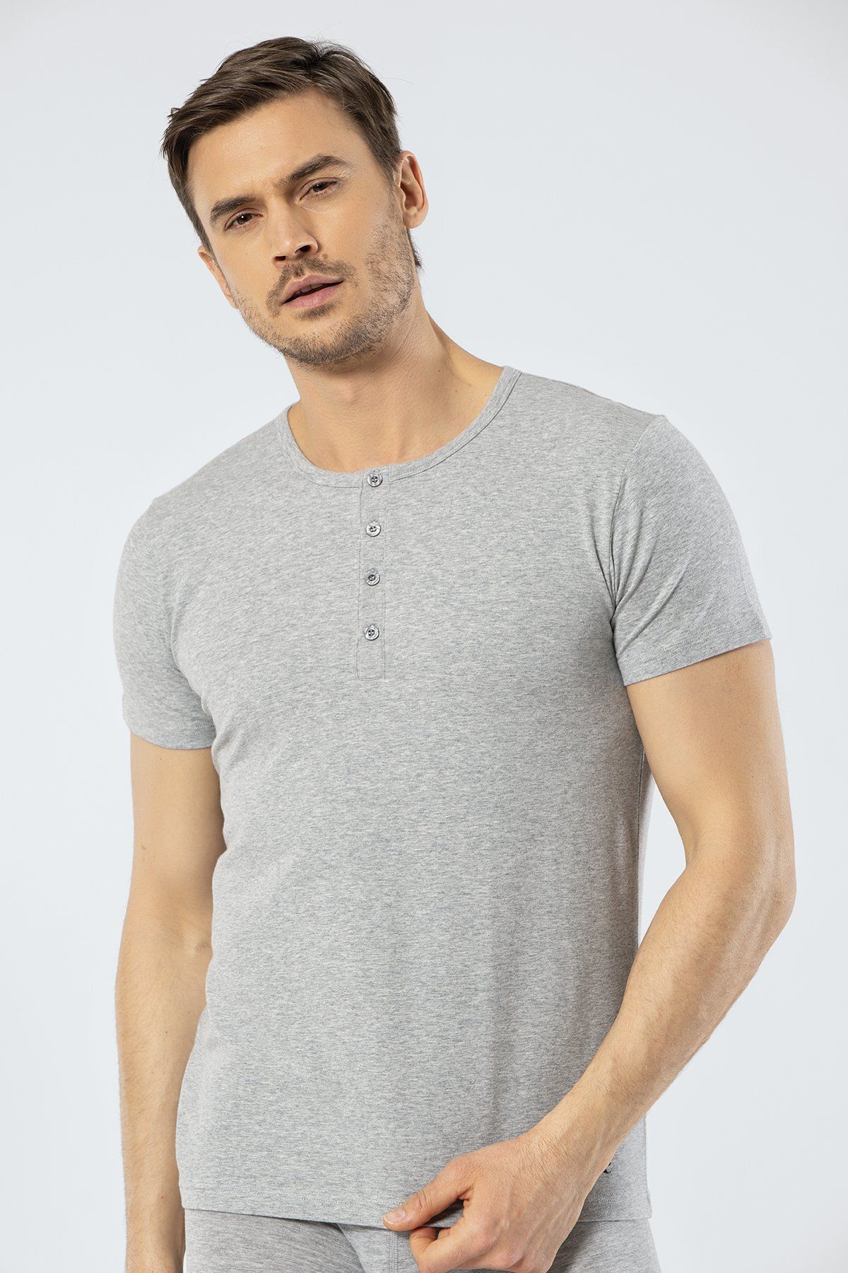 Cacharel Erkek Bisiklet Yaka Düğmeli Kısa Kol Fit T-shirt