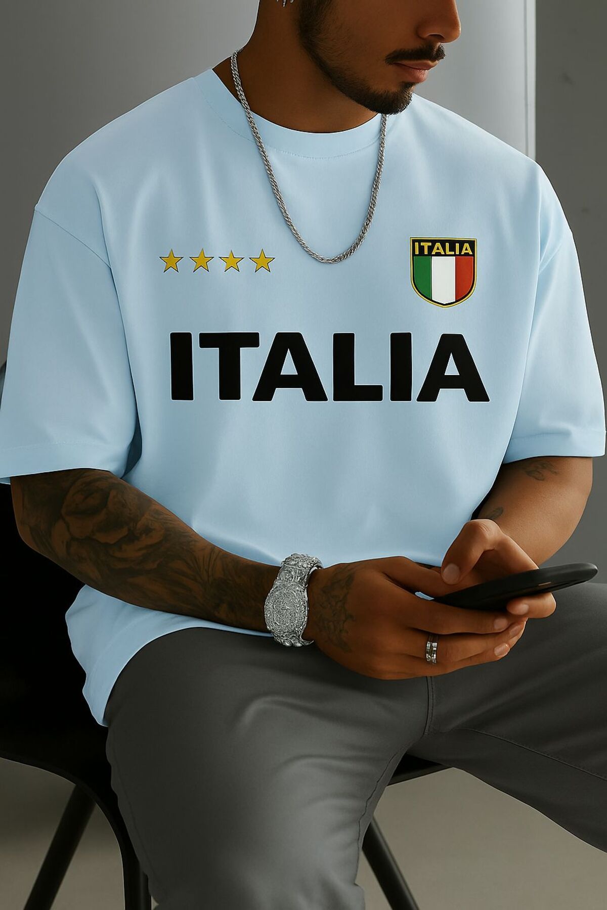 New Shine Italia İtalya Baskılı Büyük Beden Oversize T-Shirt