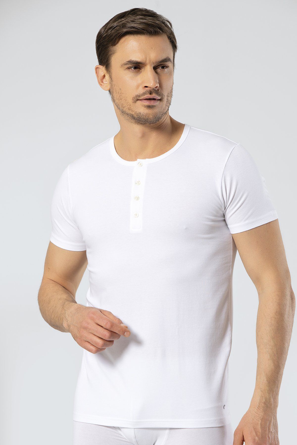 Cacharel Erkek Bisiklet Yaka Düğmeli Kısa Kol Fit T-shirt