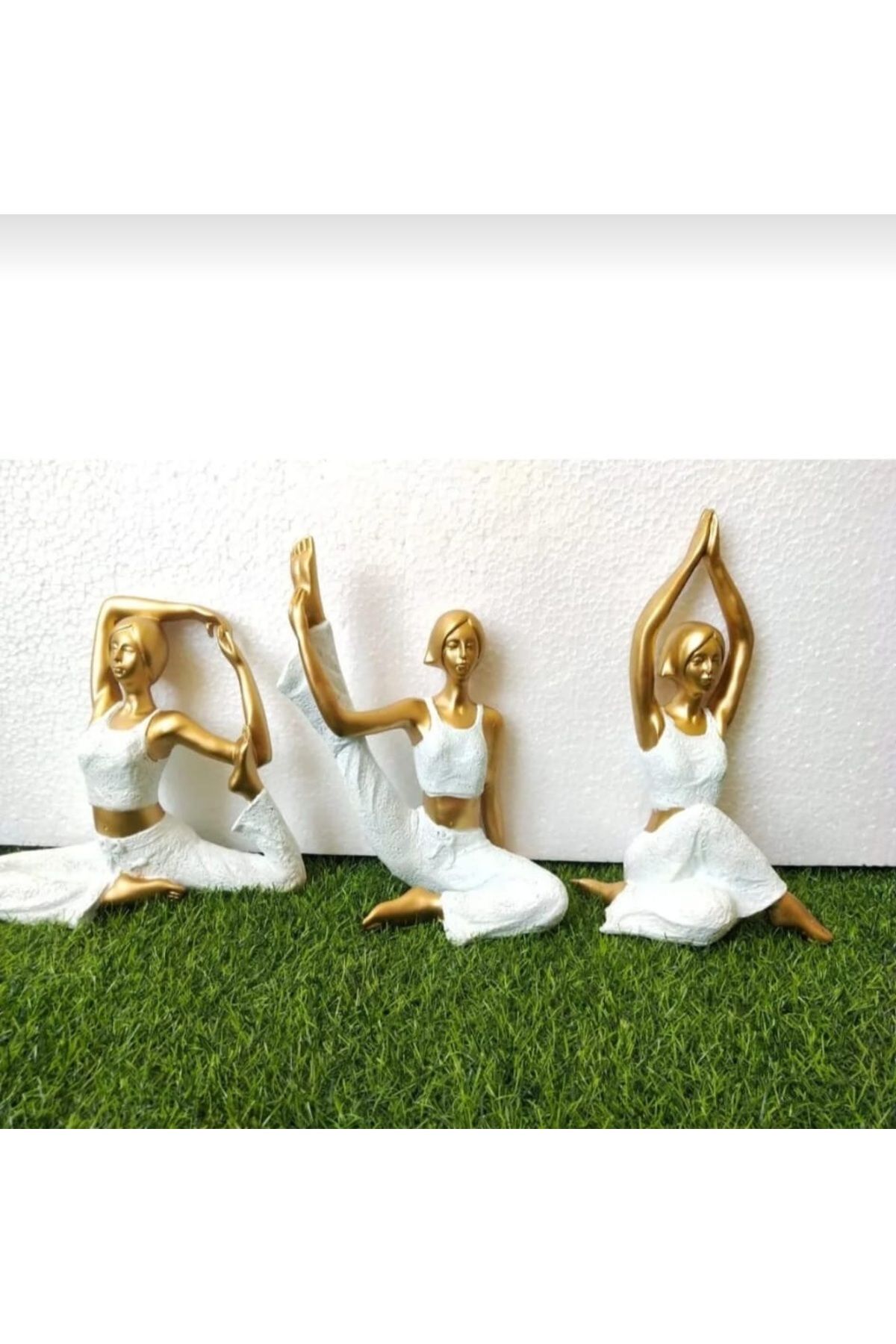 Yaratıcı sanatlar atölyesi 3'lü Yoga Yapan Kadınlar Gold Biblo Seti Dekoratif Masa Üstü Biblo Heykel Seti