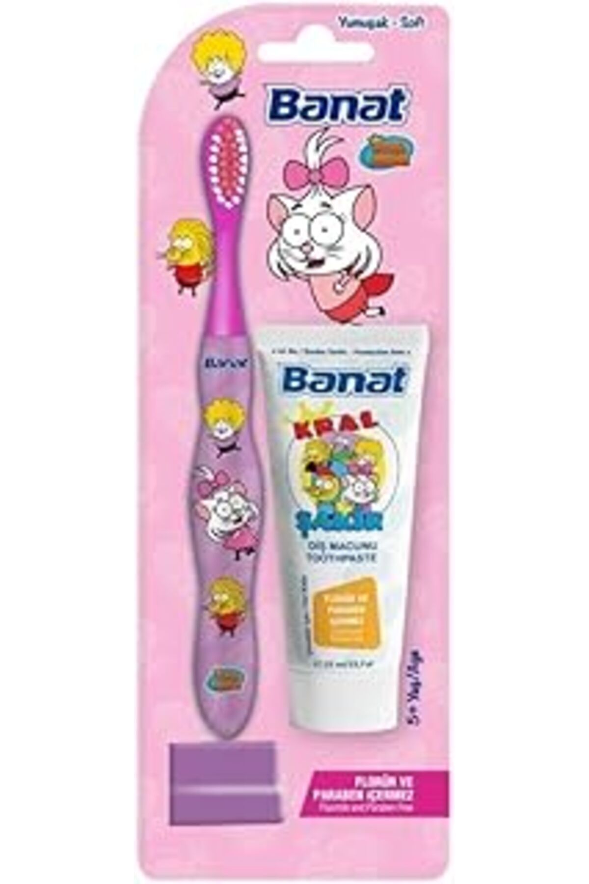 Pazarcan Banat Kral Şakir Canan Çocuk Diş Fırçası Seti (Mor) (25 Ml Diş Macunlu)