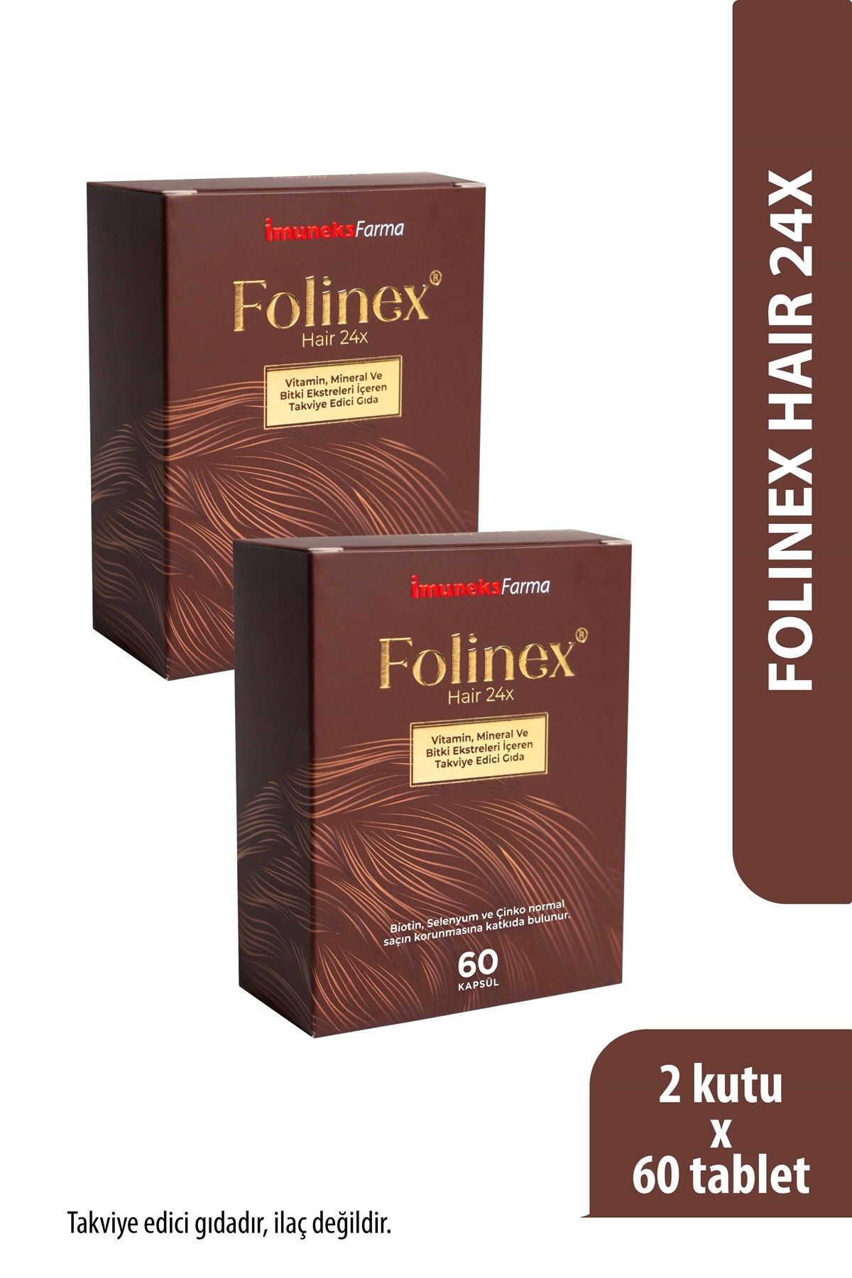 Imuneks Farma Folinex® Hair 24x Vitamin, Mineral ve Bitki Ekstreleri İçeren Takviye Edici Gıda 60 Kapsül x 2 Adet