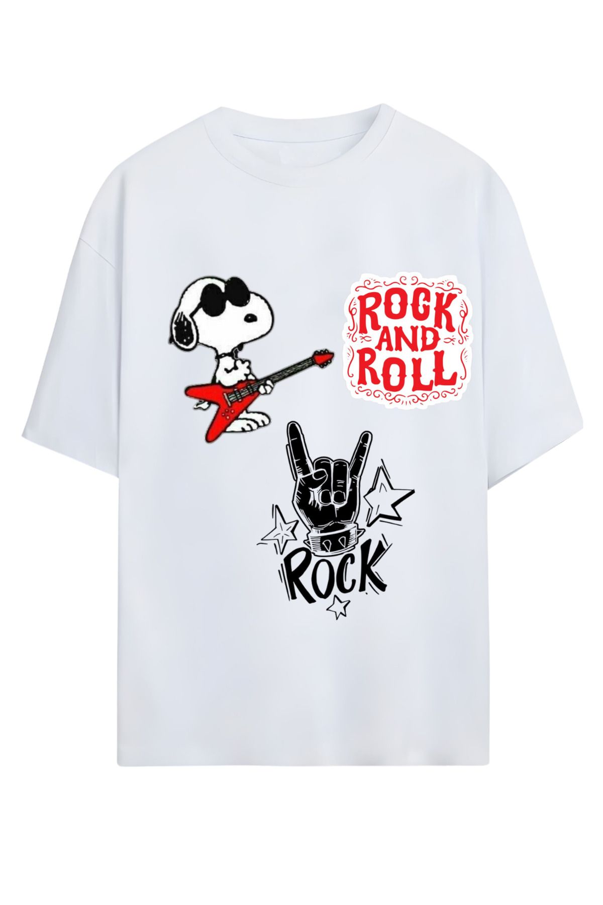 MAGORS GraffTee Unisex %100 Organik Pamuk Relaxed Fit Yuvarlak Yakalı Rock'n Roll Baskılı T-shirt