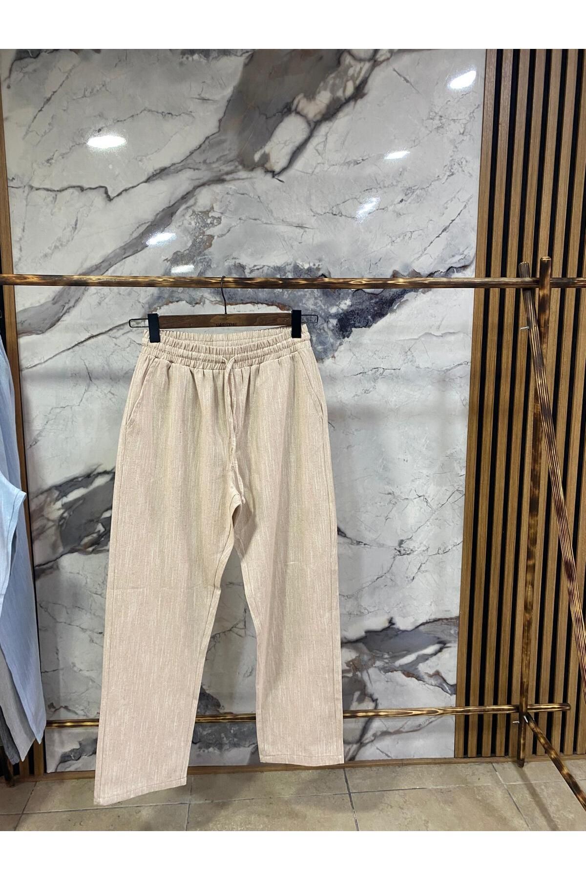 PASSWORD Erkek Beli Bağcıklı Pamuk Keten bagyy pantalon