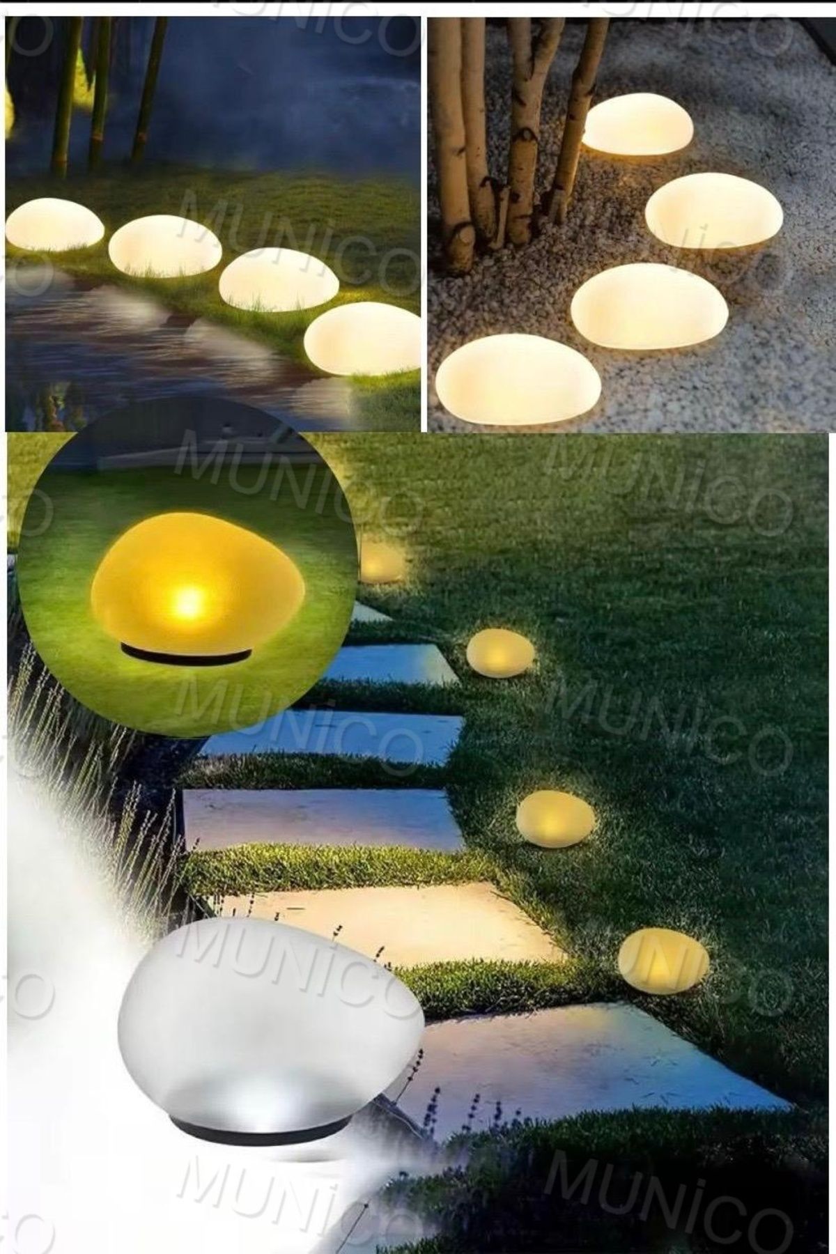 Munico LED Solar Fiş Lambaları Yarım Küresel Top Işık Dize Açık Glow Bahçe Yolu Aydınlatma Taş Şeklinde