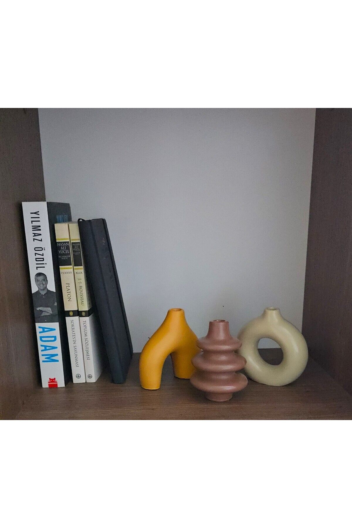 Elioure Mini üçlü vazo seti, minimal ve bohem tarz, 8cm, sarı-kahve-krem renklerde