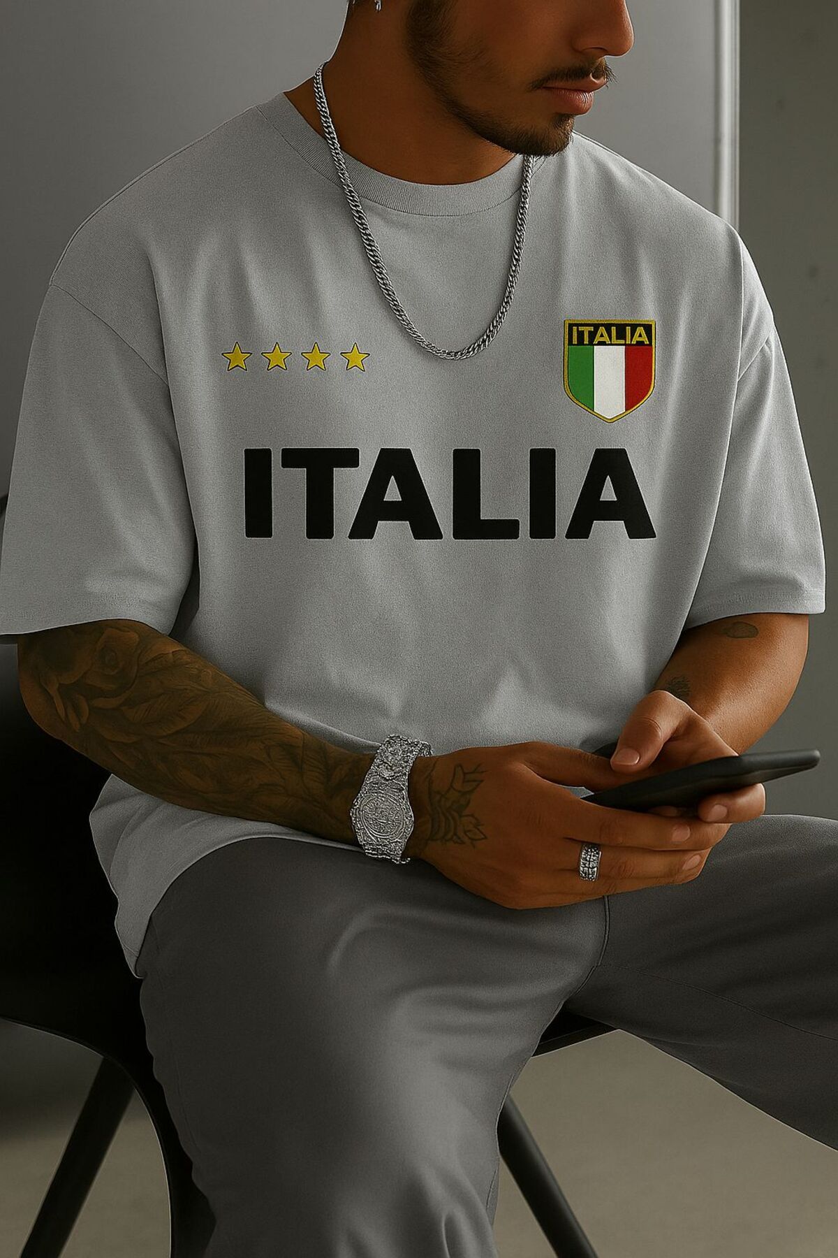 New Shine Italia İtalya Baskılı Büyük Beden Oversize T-Shirt