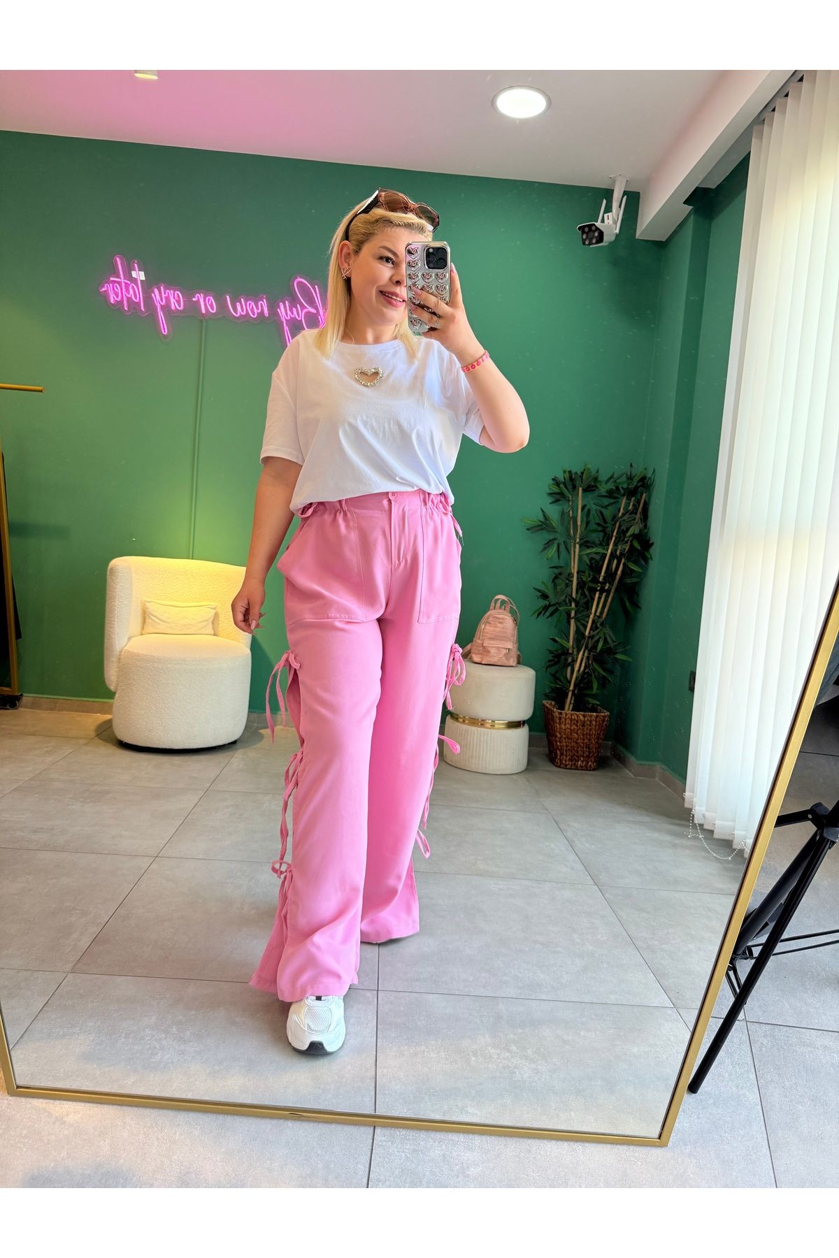 tuğba kumlu butik Pembe Fiyonklu Pantolon