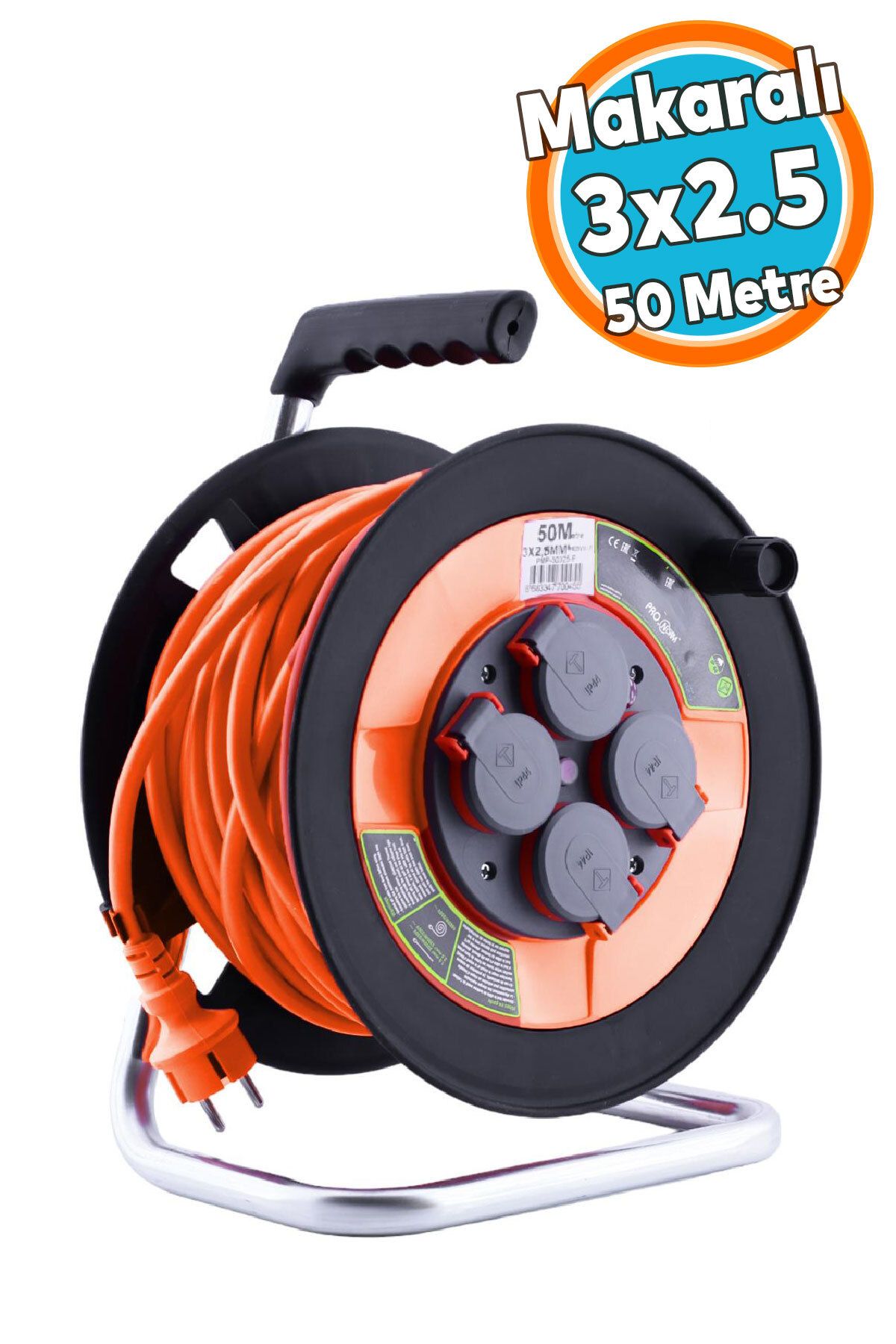 NZB Plastik Seyyar Makaralı Kapaklı 4 Prizli CCA Kablo Uzatma Kablosu 3x2.5 mm 50 Metre IP44