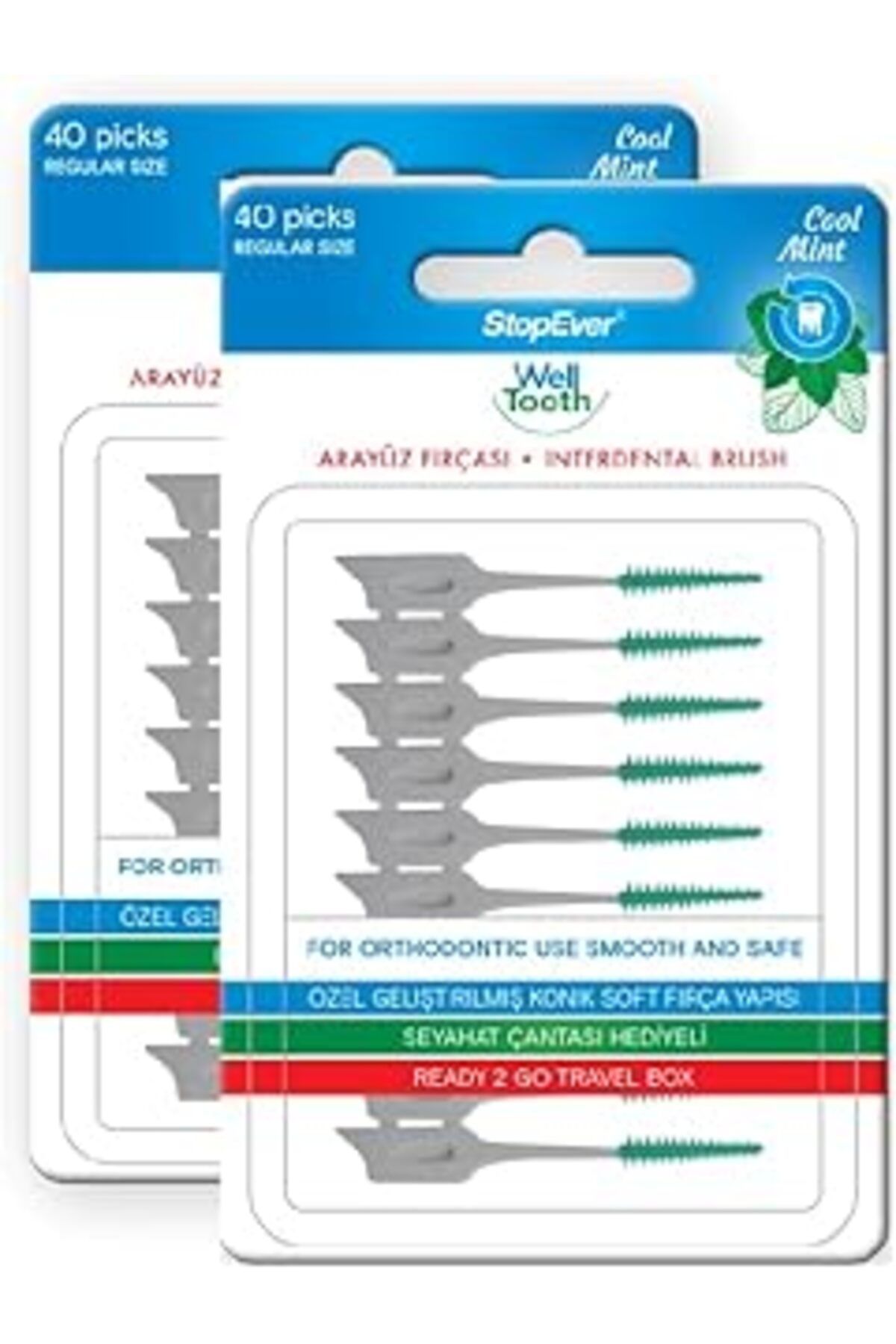 Pazarcan Stopever Well Tooth Arayüz Fırçası, Normal Boy, Beyaz & Yeşil, 2 Paket, 80 Adet