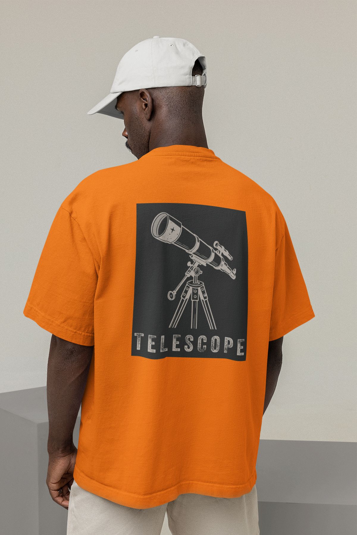 Uniquetex NUBENSE / TELAS-03 - Oversize Unisex Teleskop Baskılı Turuncu Bisiklet Yaka T-shirt (Bilim Tişört)