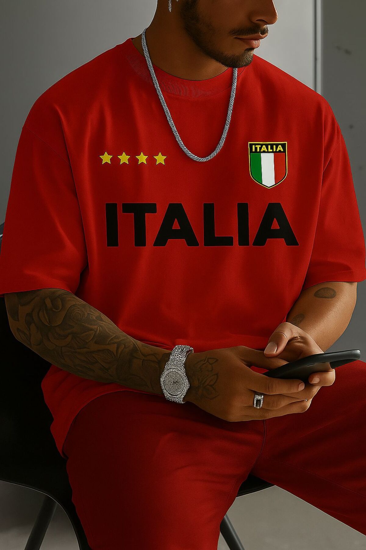 New Shine Italia İtalya Baskılı Oversize T-Shirt